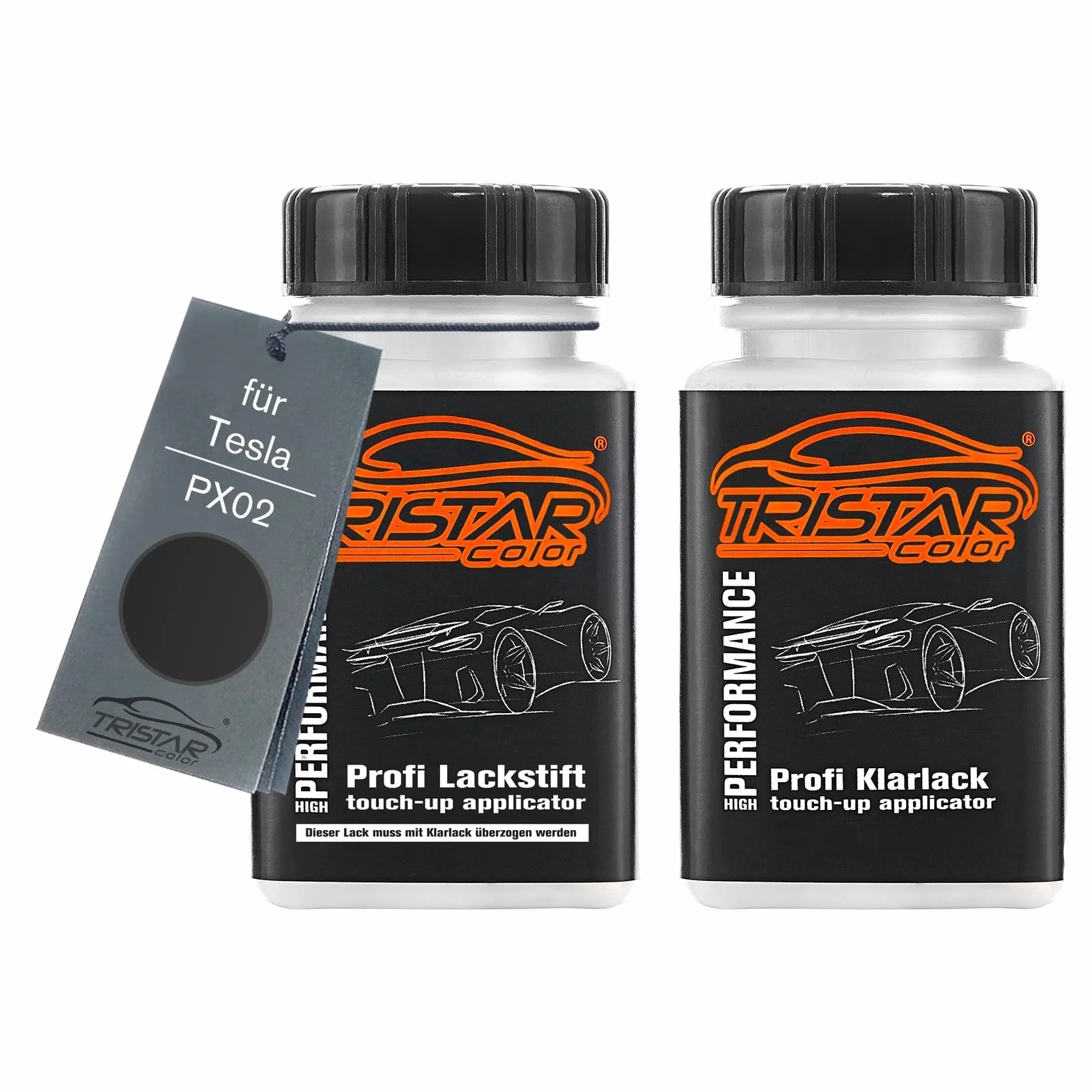 TRISTARcolor Zestaw lakieru w sztyfcie dla Tesla PX02 Diamond Black Metallic X. podklad lakieru bezbarwny po 50 ml