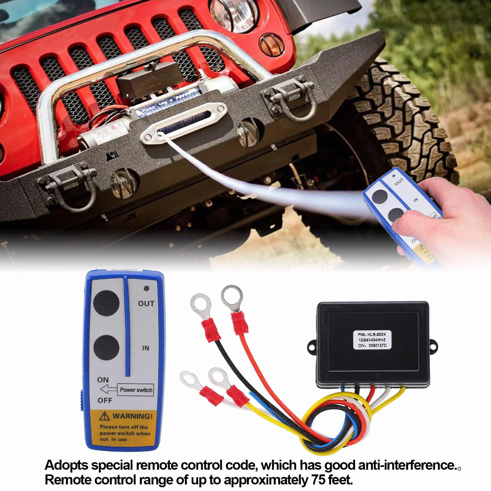 Akozon 12V-24V 75fts Bezprzewodowy Przełącznik Zdalnego Sterowania Wciągarki z Zamiennikiem Odbiornika do Ciężarówki ATV SUV(Niebieski)