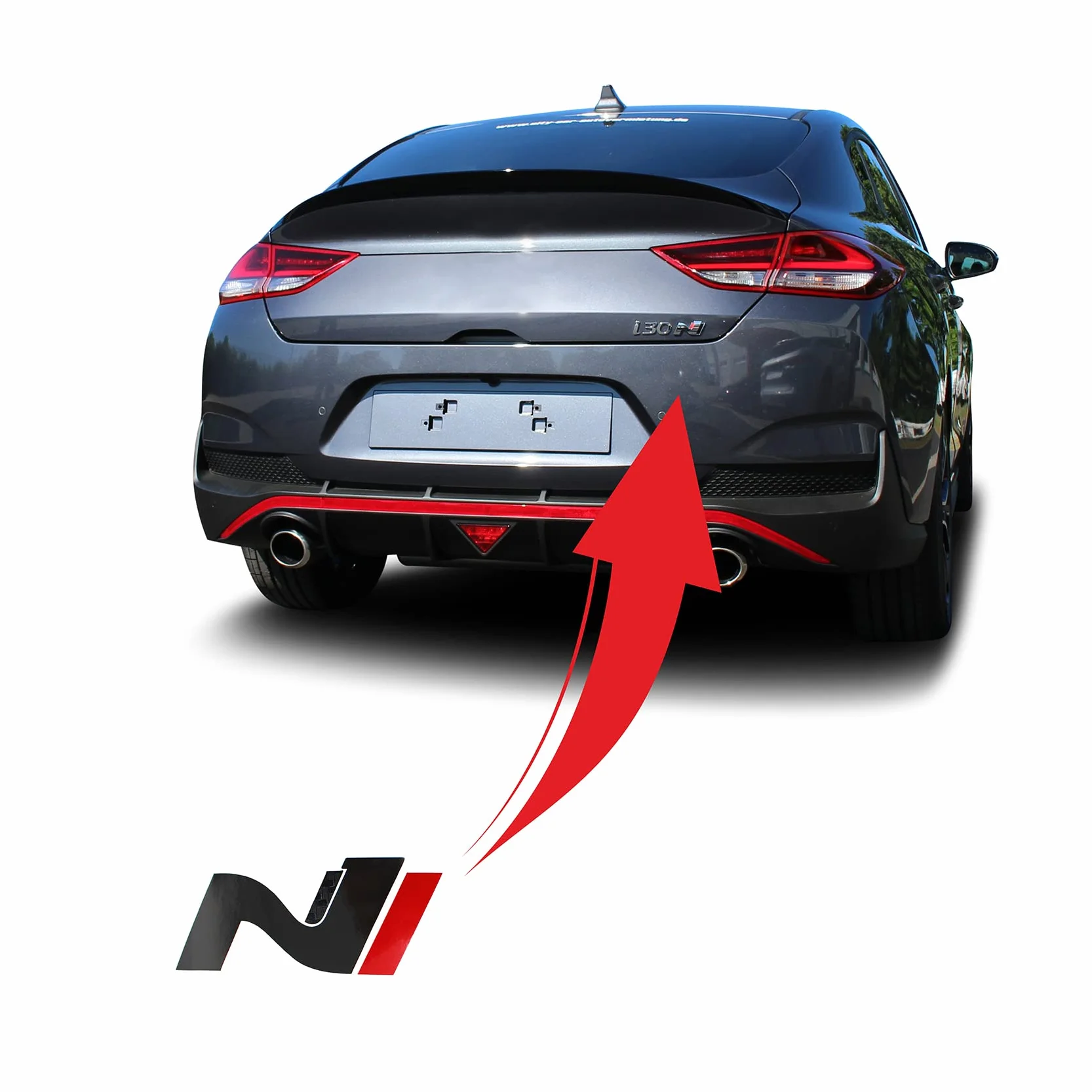 Finest Folia Naklejka kompatybilny z Hyundai i30 N Zestaw 2 folii ochronnych do dekoracyjnego logo z przodu i z tyłu, emblemat, samoprzylepna, do samochodu K054 (węglowy/czarny/czerwony)