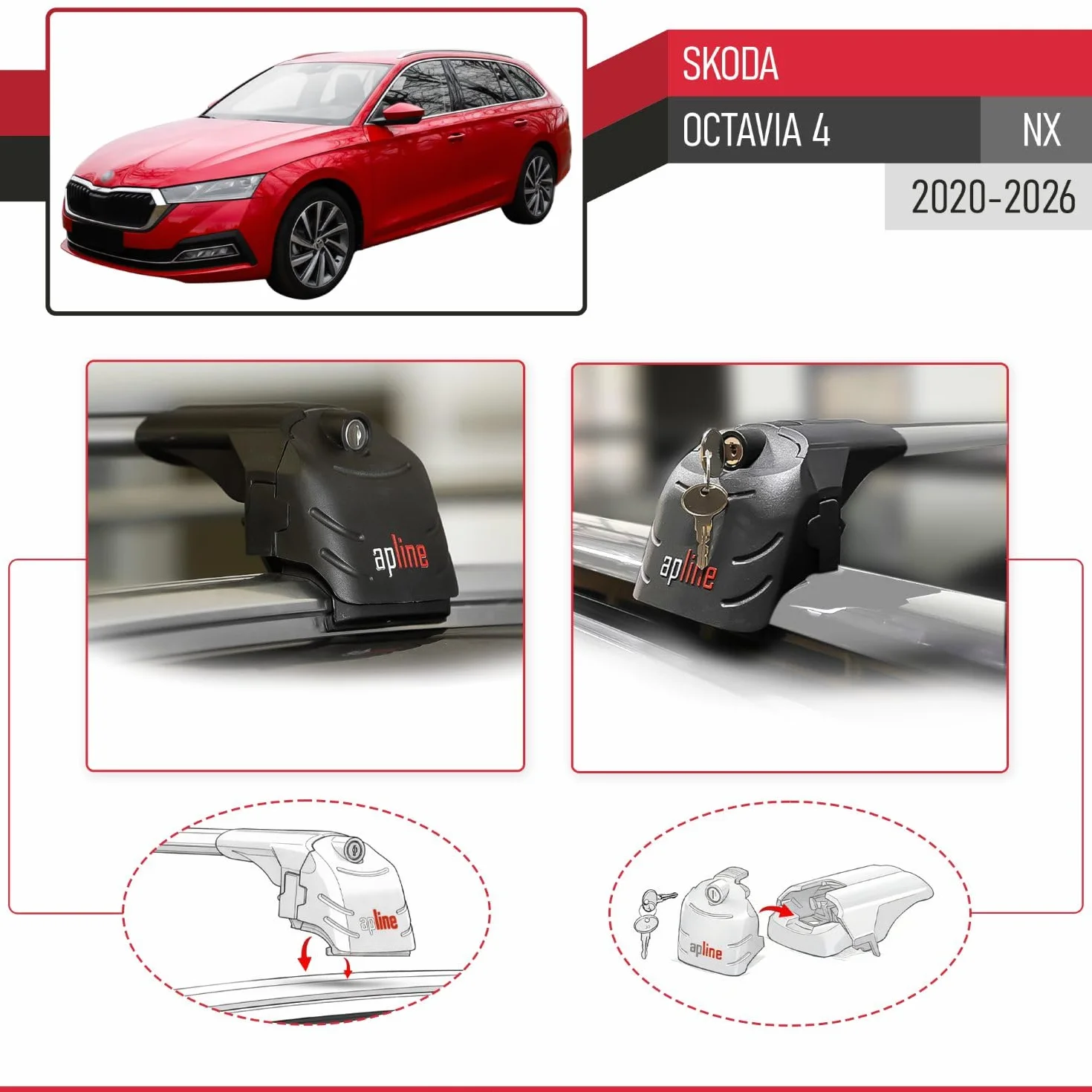 Kompatybilny z Skoda Octavia 4 (NX) 2020-2026 ACE-2 Aluminiowy bagażnik dachowy – 2 poprzeczki, szary