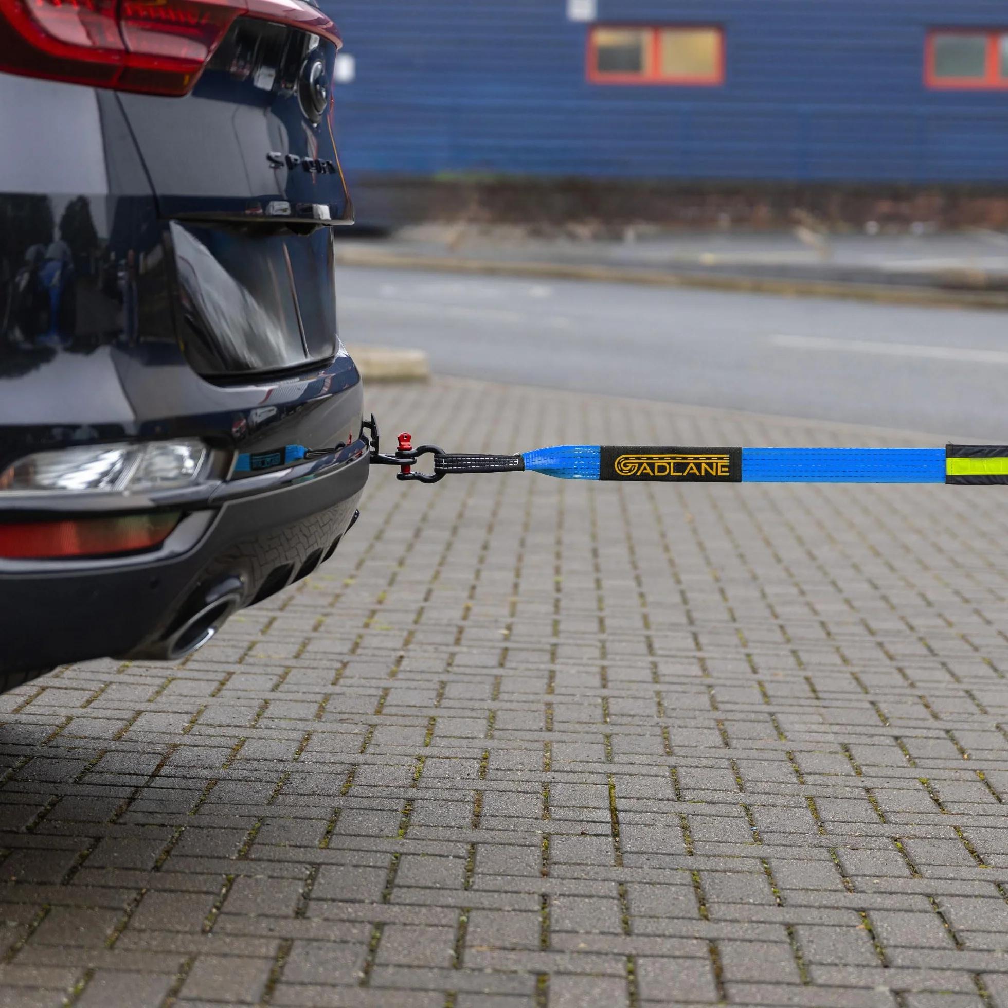 GADLANE Hi Vis Lina Holownicza - 5m x 5cm Gruba, pojemność 10 ton (22,000 funtów), odporna na zużycie poliester z wzmocnionymi końcówkami, pokryta UV lina holownicza, wysokiej jakości okucia na D-ring
