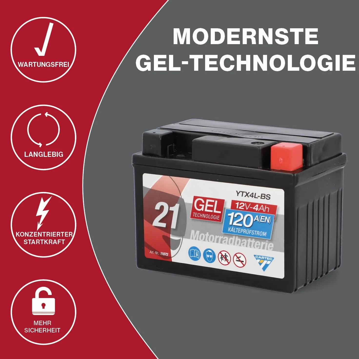 Akumulator motocyklowy YTX4L-BS 4Ah 120A żelowy