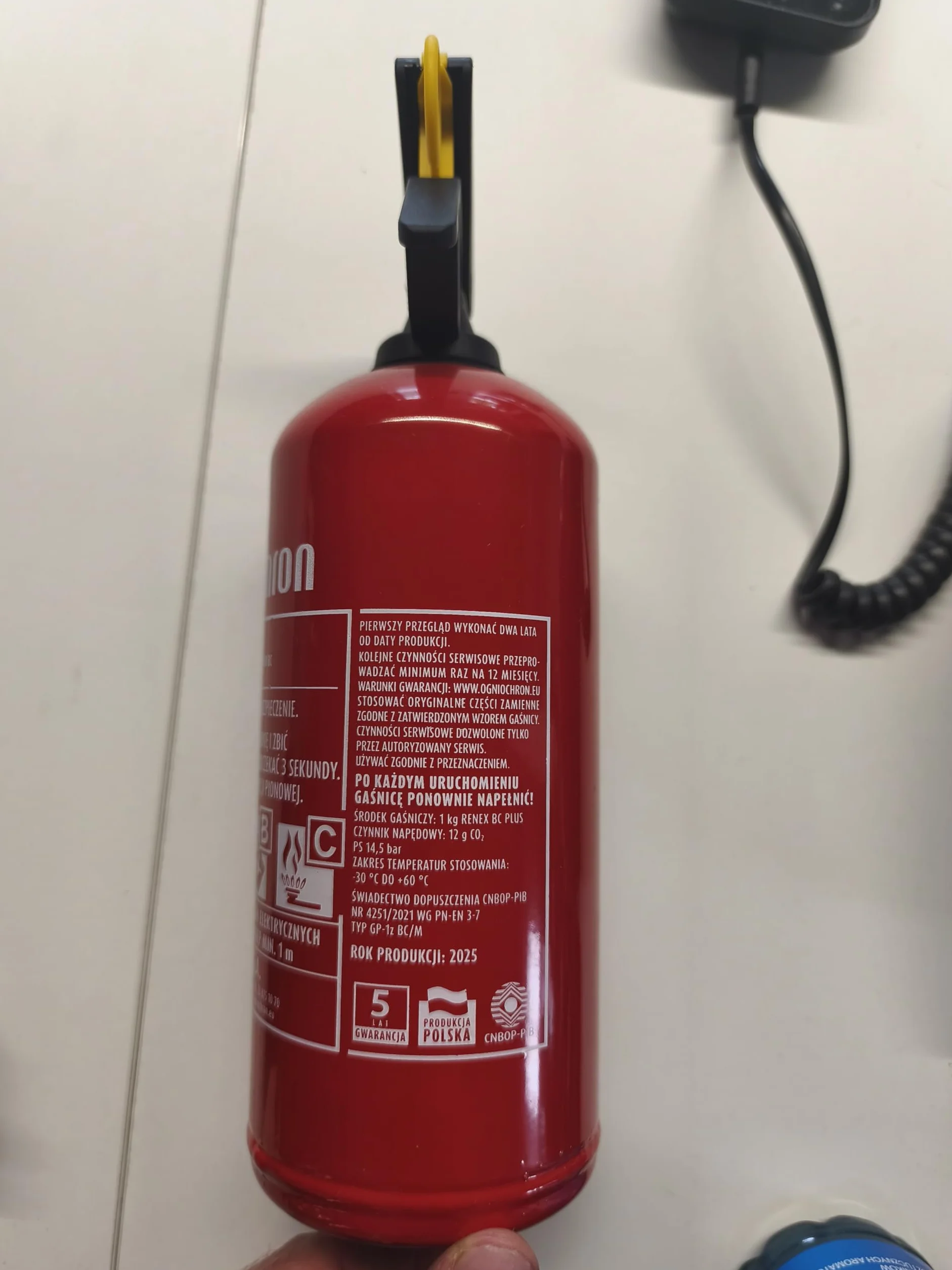 Gaśnica Samochodowa Proszkowa 1 kg z Uchwytem Mocowanie na Rzep Ogniochron