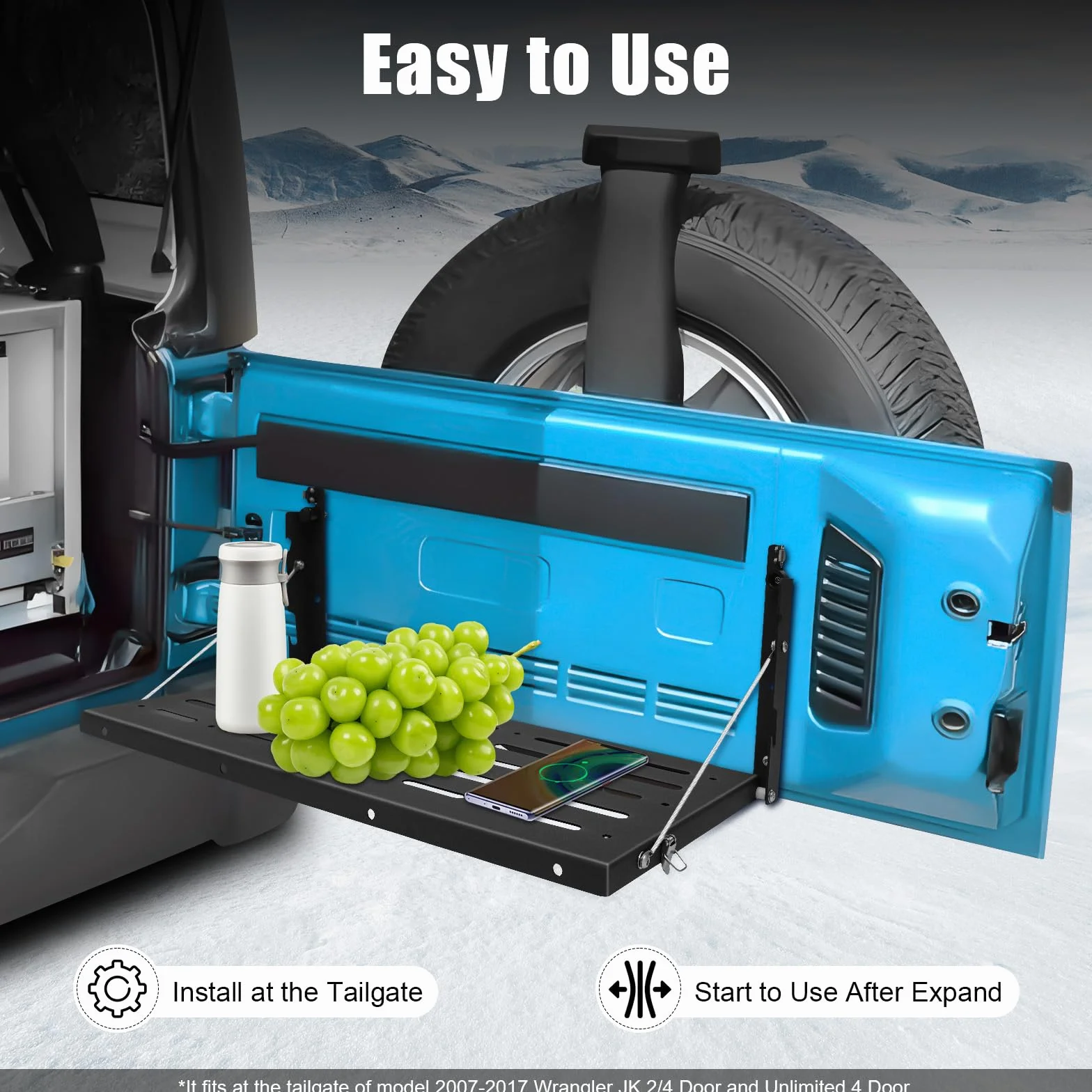 Tailgate składany stolik z klapą tylną, stół składany do 34,01 kg, składany stolik z klapą bagażnika do Jeep Wrangler JK