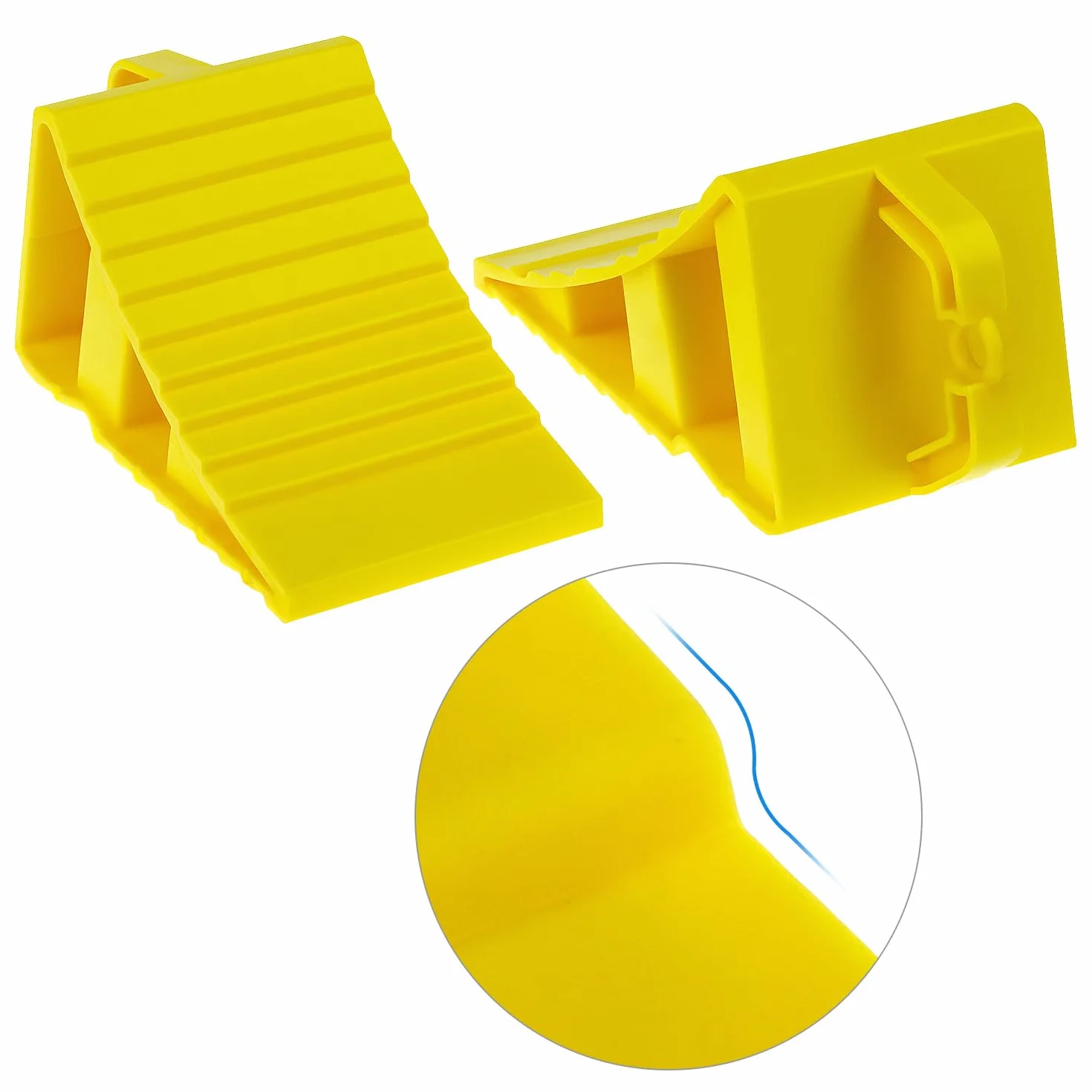 QWORK® 2 szt kliny pod koła, kliny hamulcowe do przyczep, kliny do przyczep, odpowiednie do przyczep kempingowych, żółte