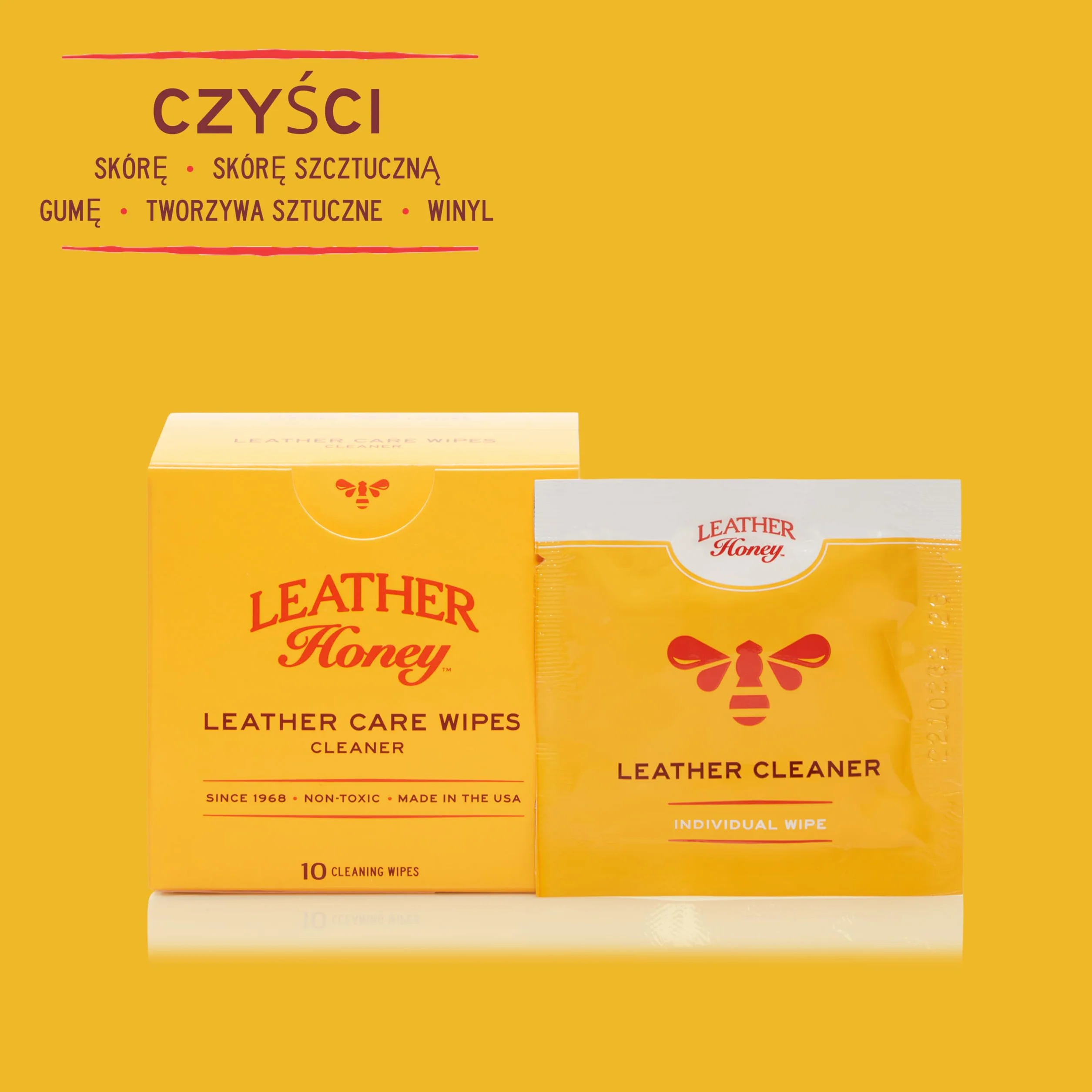 Leather Honey Leather Cleaner Wipes - Clean Leather On-The-Go - The Best Cleaner for Vinyl and Apparel, Furniture, Auto Interior, Shoes and Accessories - 10 Ready-to-Use Wipes