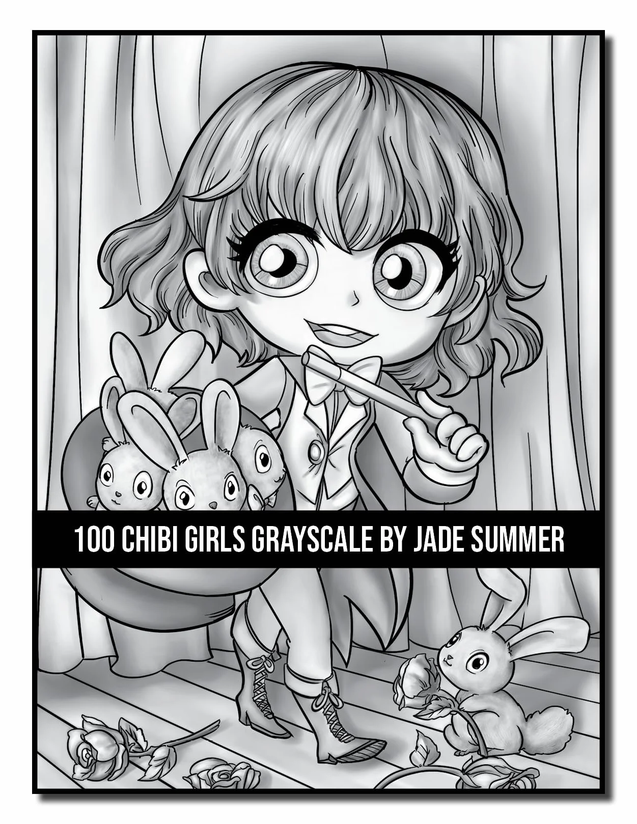 100 Chibi Girls Grayscale: An Adult Coloring Book Collection with Cute Girls, Fantasy, Horror, Christmas, and More!