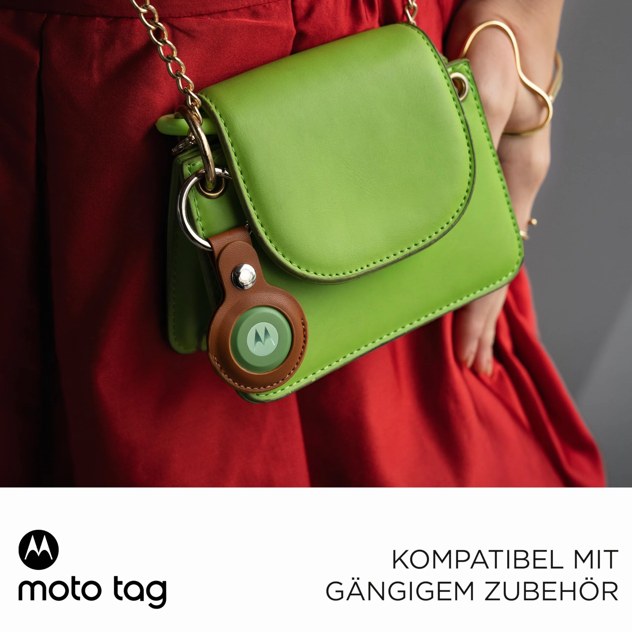 Motorola Moto Tag Smart Tracker (kompatybilny z systemem Android 9+, Bluetooth 5.4, IP67, USB-C, ultra szeroki pasek, lokalizator kluczy, bagaż itd.), 2 x jadeitowy zielony + 2 x niebieski