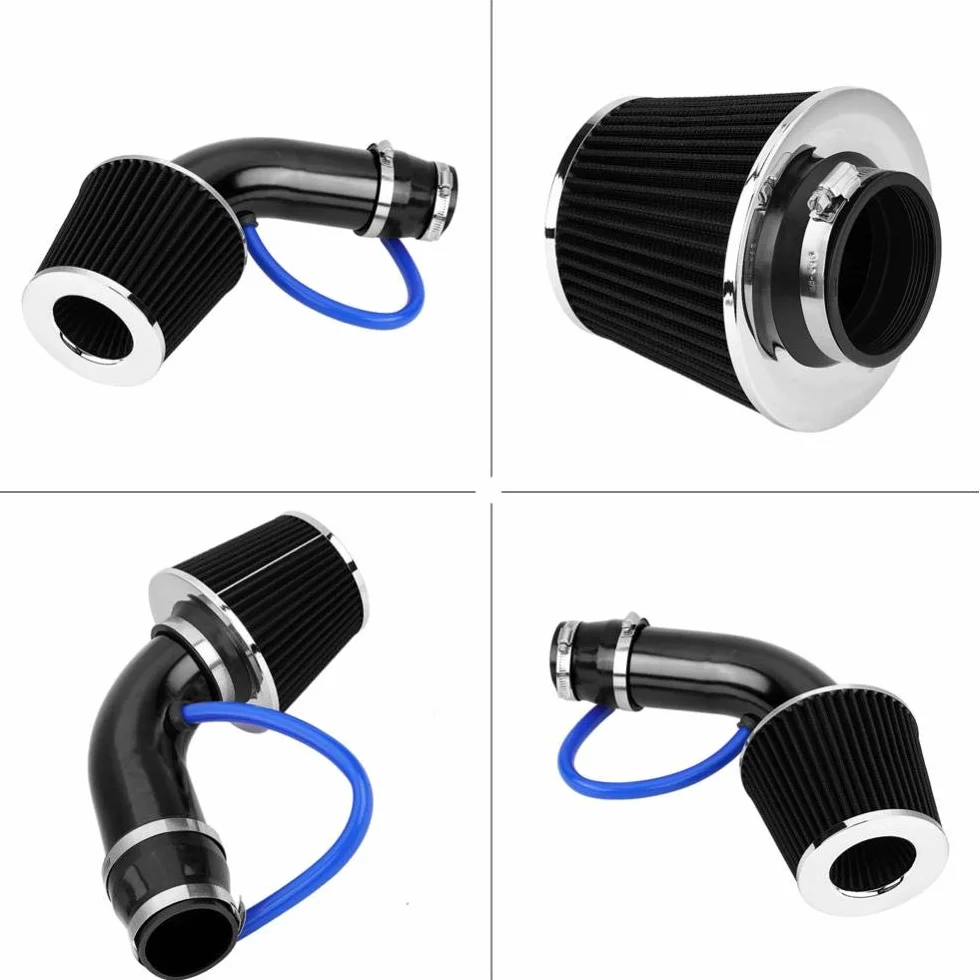 Filtr wlotu zimnego powietrza, 76 mm uniwersalny zestaw samochodowy aluminiowy wąż wlotowy powietrza do samochodu Filtry powietrza (czarny)