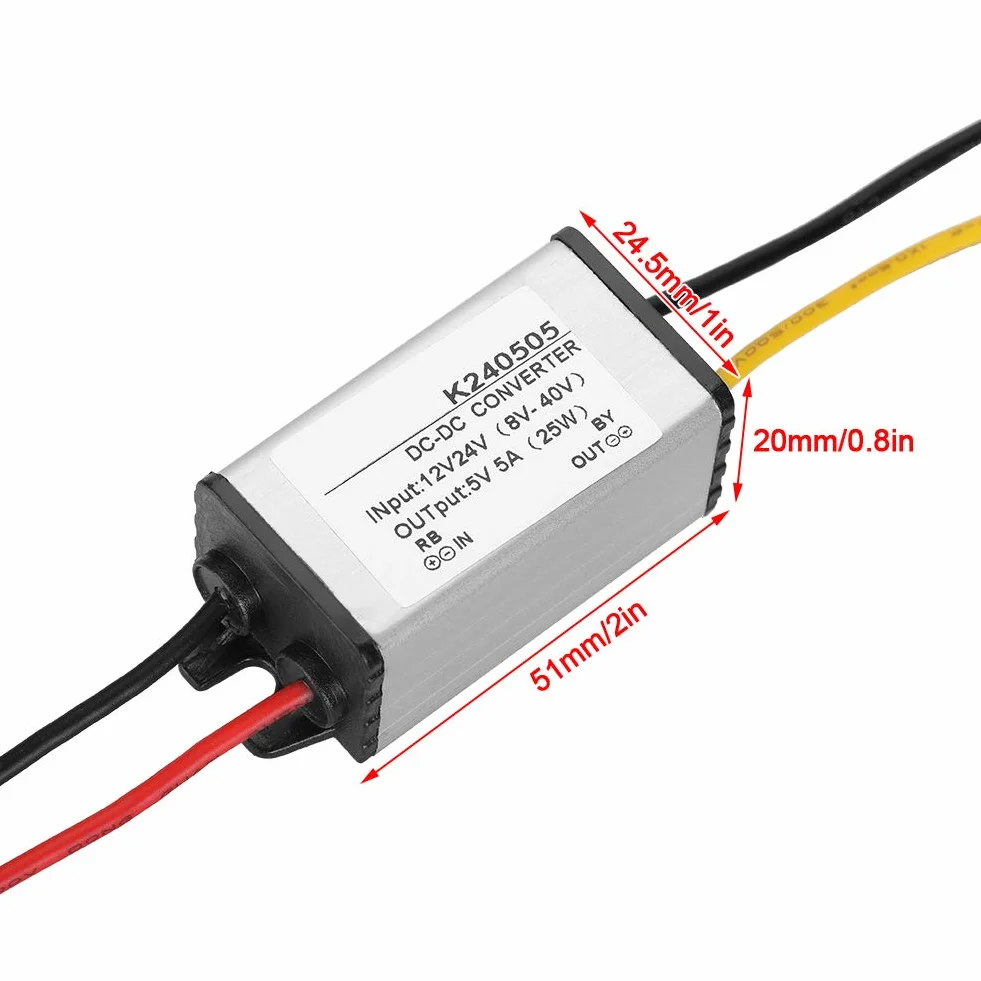 Konwerter Obniżający, Przetwornik Napięcia o Wysokiej Wydajności, Regulator Napięcia 12 V/24 V do 5 V 5 A, Przetwornice DC-DC do Samochodów Ciężarowych, Wydajność Konwersji do 96%