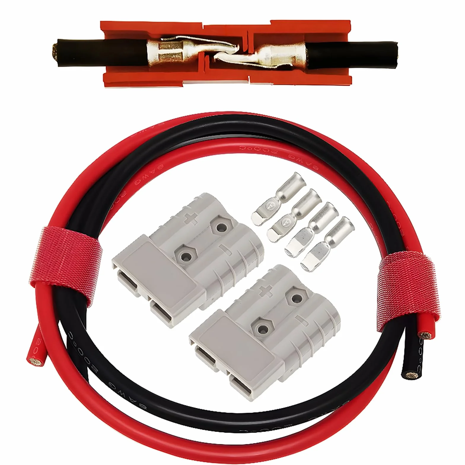 CESFONJER Złącze akumulatora 2 sztuki 50A - Szybkie złącze akumulatora Złącze akumulatora z kablem elektrycznym 8AWG (60 cm czerwony / 60 cm czarny) do samochodu, przyczepy kempingowej, łodzi