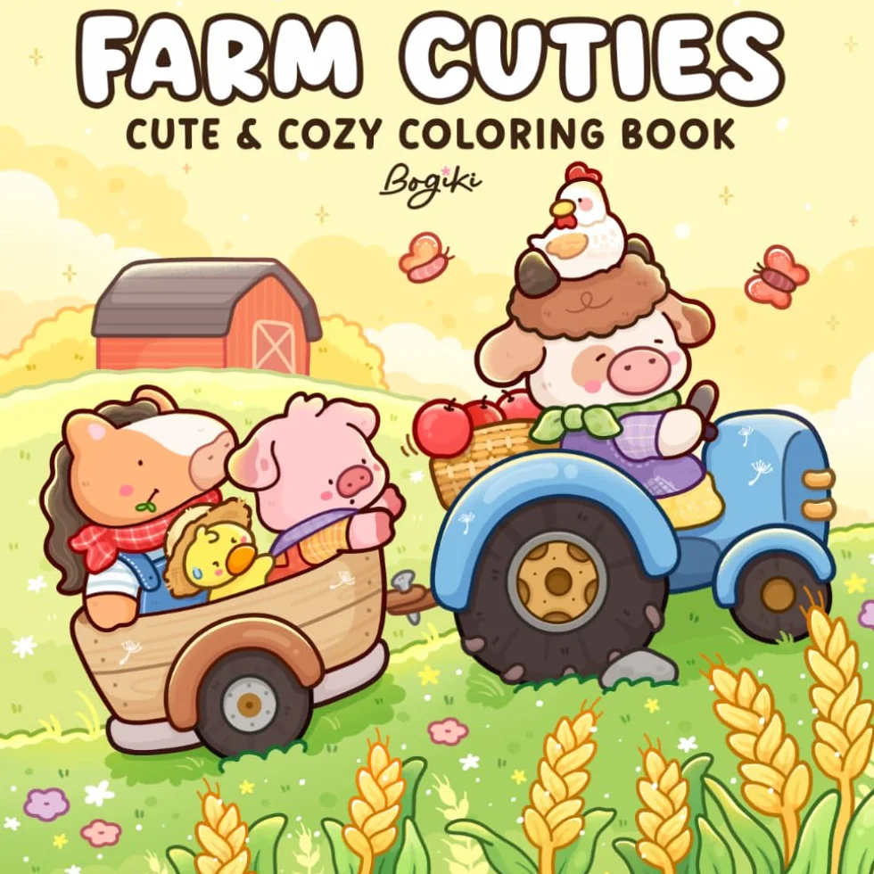 Farm Cuties: Coloring Book for Adults and Teens Featuring Adorable Cow Friends and Animal Characters in Cozy Farm Scenes for Relaxation