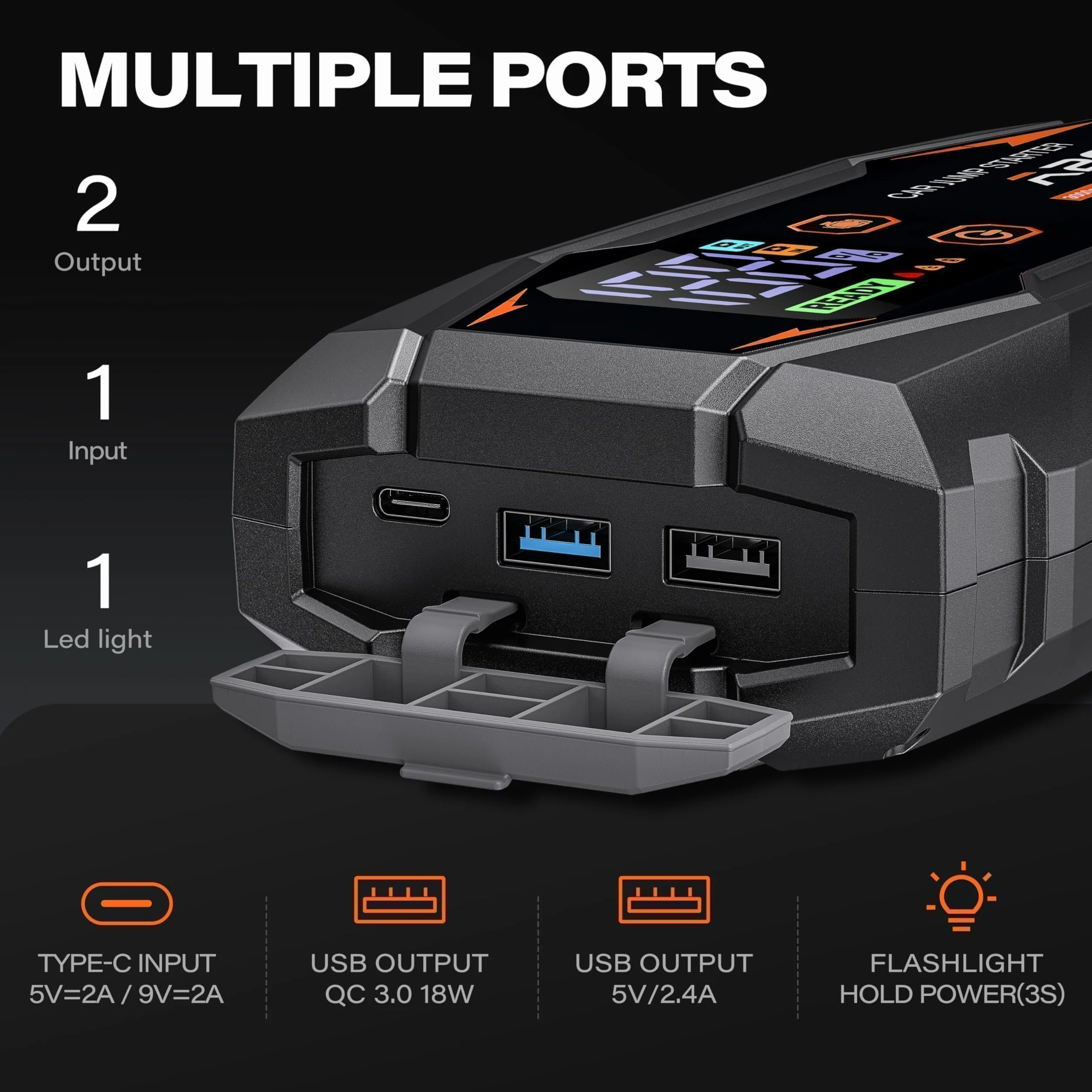 A2C 1500A Jump Starter, 12V (do 6 l lub olej napędowy 3L), Power Bank 12000mAh (PD/QC 3.0) z 3 portami USB C, rozrusznik samochodowy z przewodami rozruchowymi, wyświetlaczem LED i światłem