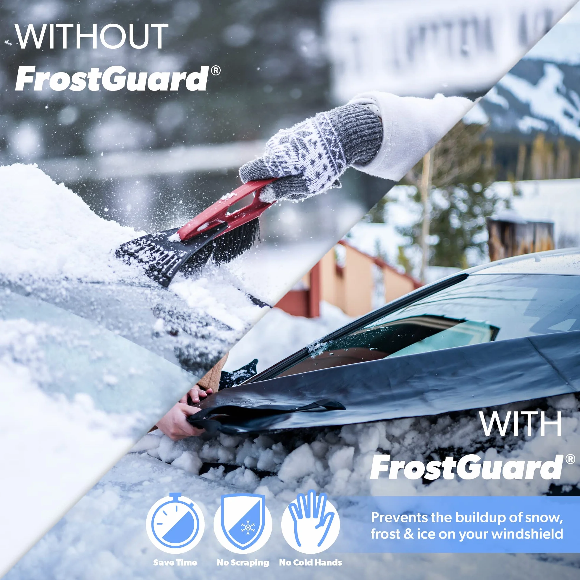 FrostGuard Plus zimowa osłona przedniej szyby XL indygo zintegrowany panel bezpieczeństwa osłona pióra wycieraczki osłony lusterka