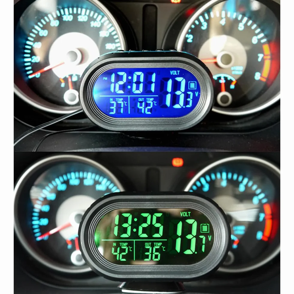 Shkalacar Zegar samochodowy termometr woltomierz 3 w 1 cyfrowy monitor LCD 12 V