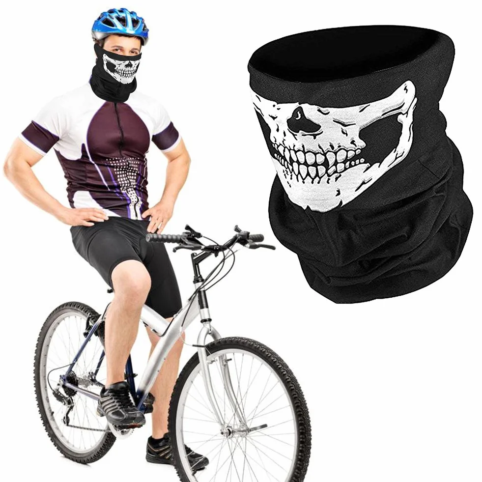 Czaszka maska na twarz oddychająca czarna bezszwowa kominiarka na motocykl rower piesze wycieczki narty Halloween 24 x 48 cm