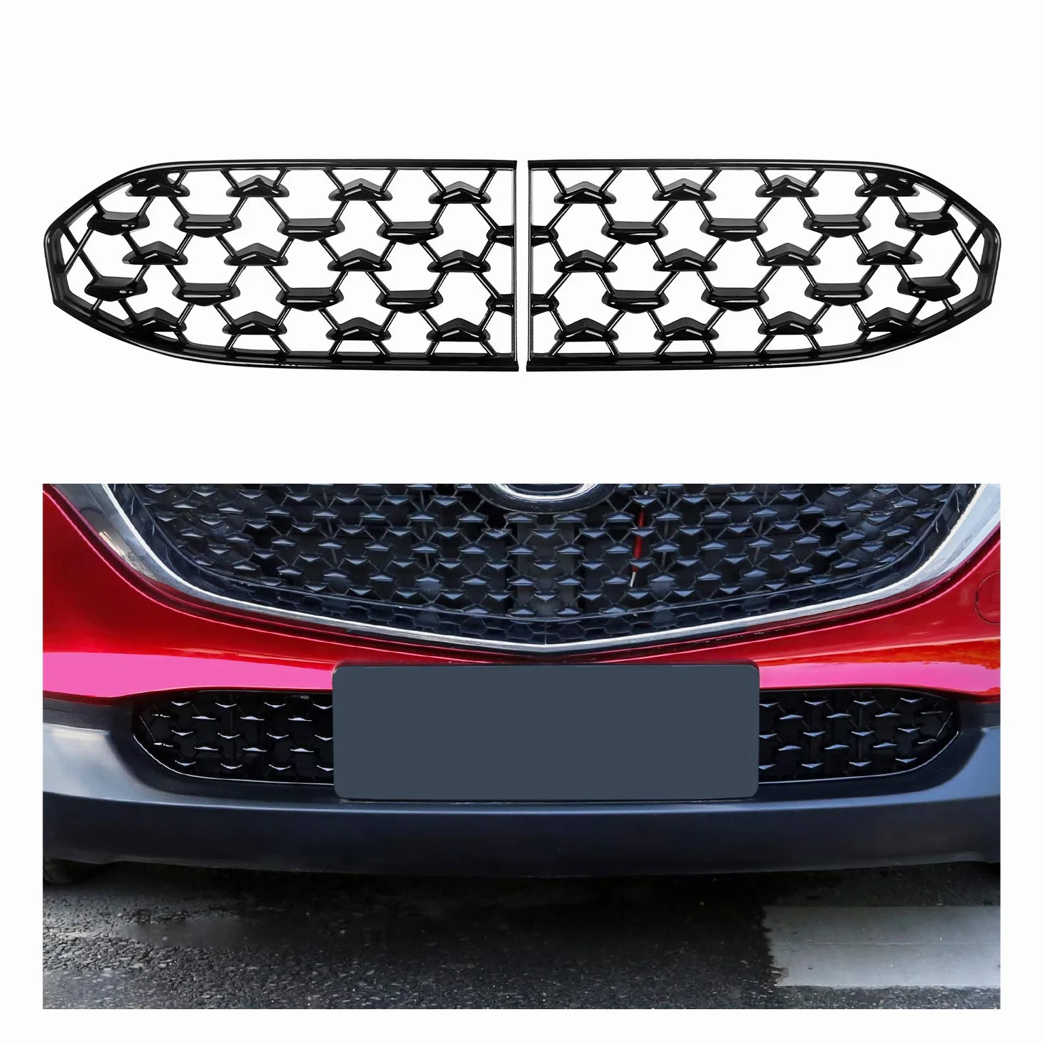 LFOTPP Przednia osłona chłodnicy w kształcie nerki dla CX-30, CX30, podwójny grill chłodnicy sportowy, kolor czarny, akcesoria samochodowe