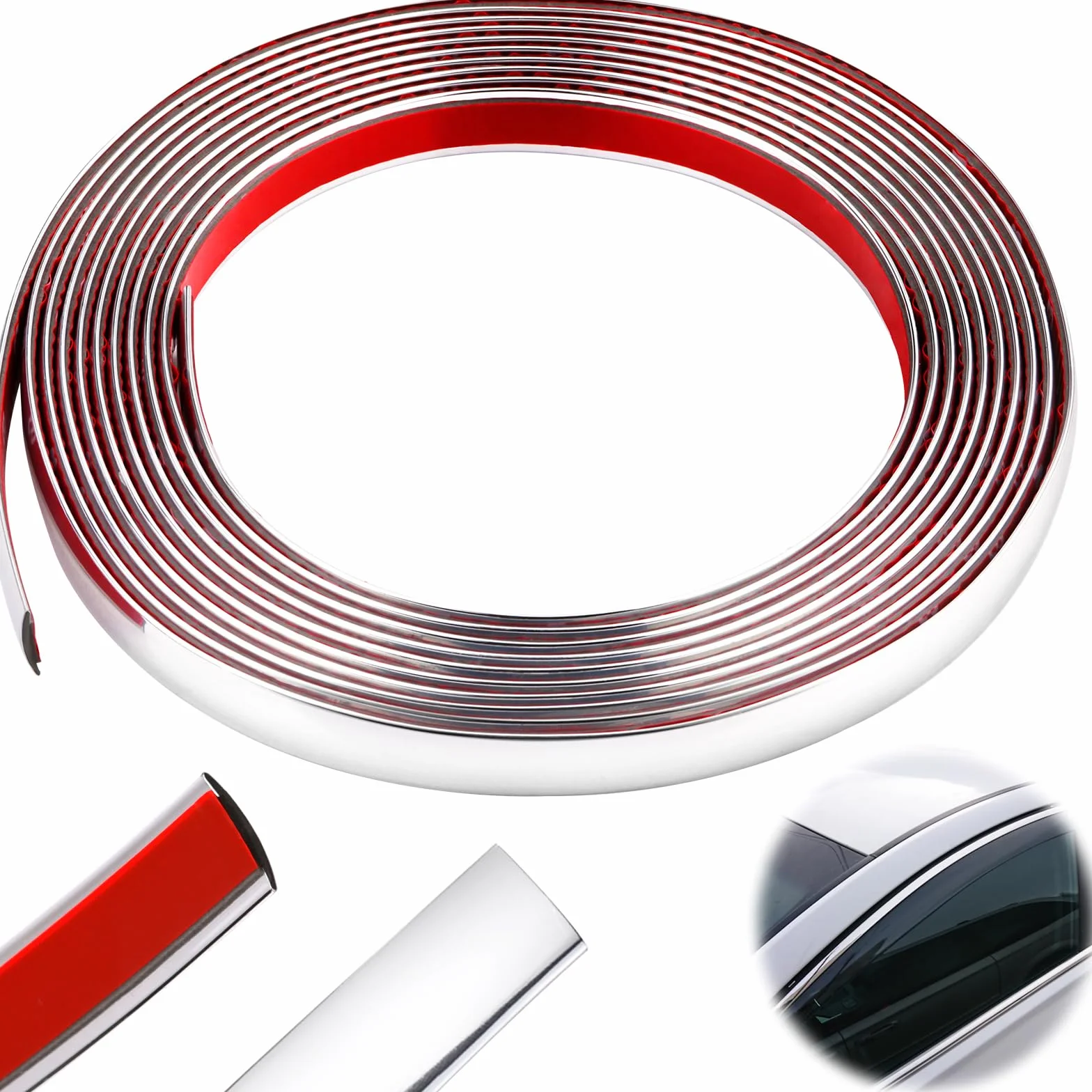 Samoprzylepne listwy ozdobne chromowane 8 mm x 5 m do samochodu karoserii okien dekoracja