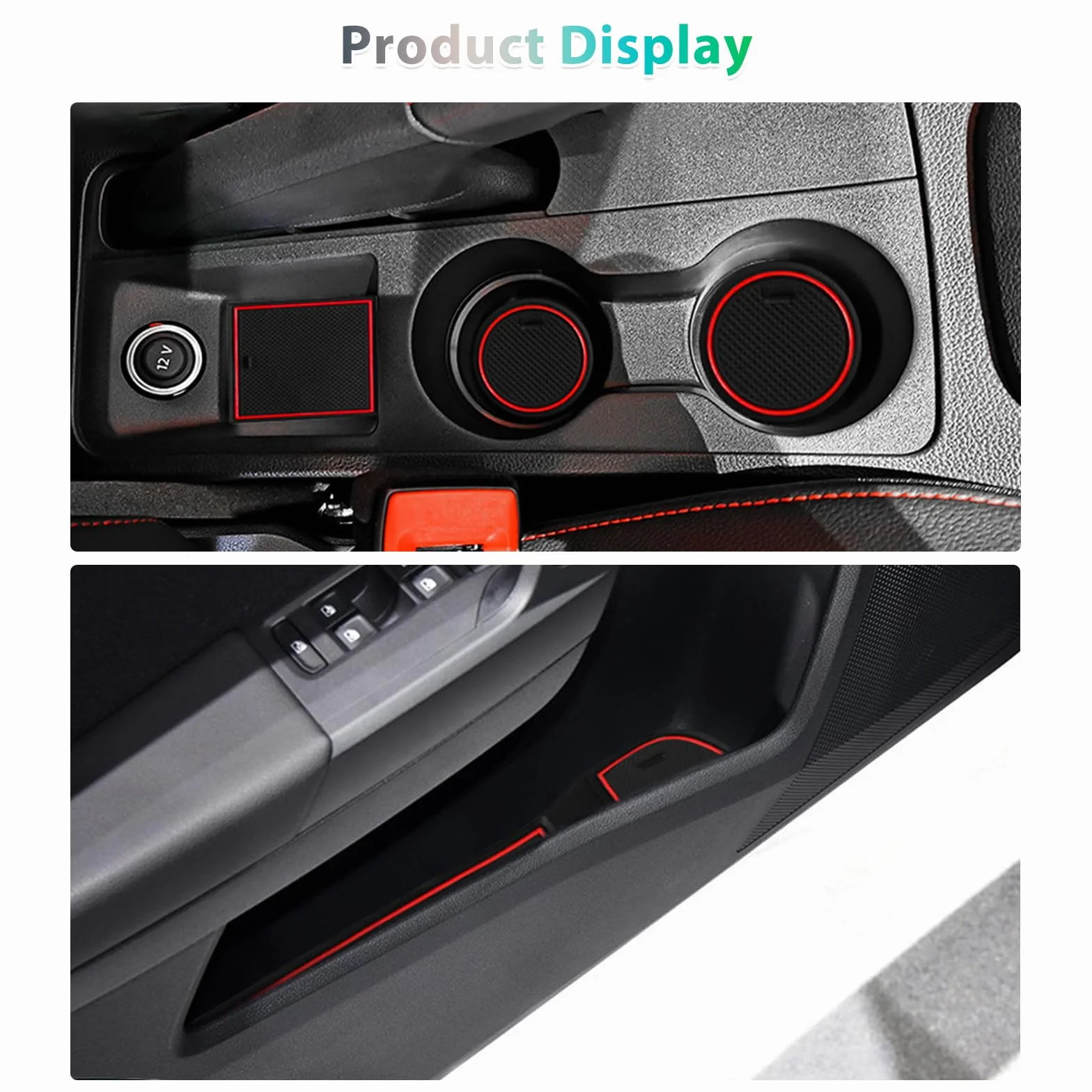 GAFAT Seat Arona/Seat Ibiza 6F KJ1 Facelift 2017-2024 2025 antypoślizgowe maty podłogowe, Seat Ibiza 6F 2023 gumowe maty do konsoli środkowej, szycie drzwi, akcesoria Seat Arona (czerwony)