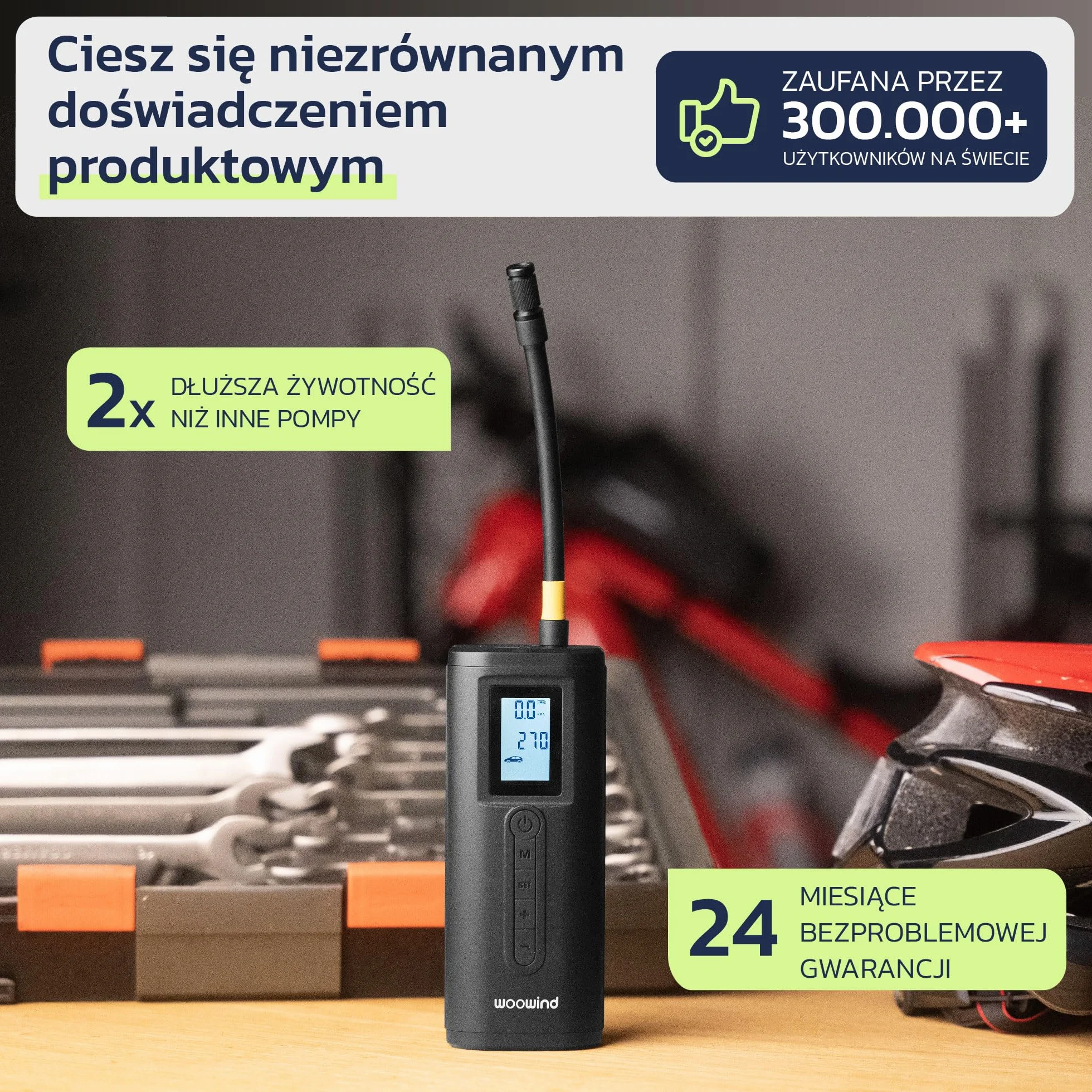 Woowind AP2-P Pompka do opon Przenośna sprężarka powietrza 150 PSI Pompka do opon samochodowych, pompka rowerowa, automatyczne zatrzymanie, szybkie pompowanie dla właścicieli samochodów, rowerzystów