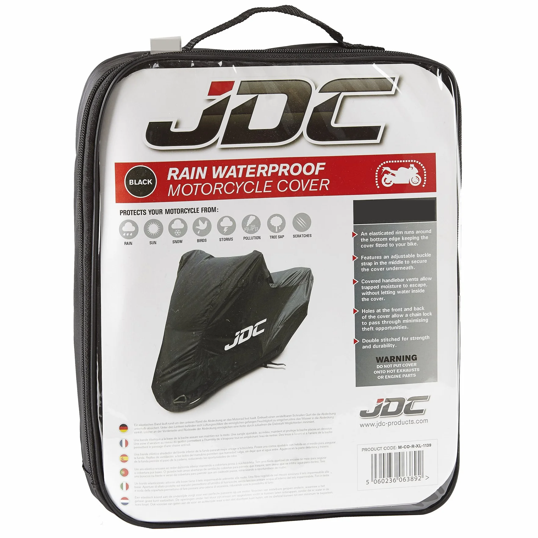 JDC Wodoodporny Pokrowiec na Motocykl - Czarny – Rain - XL Tall Top Box