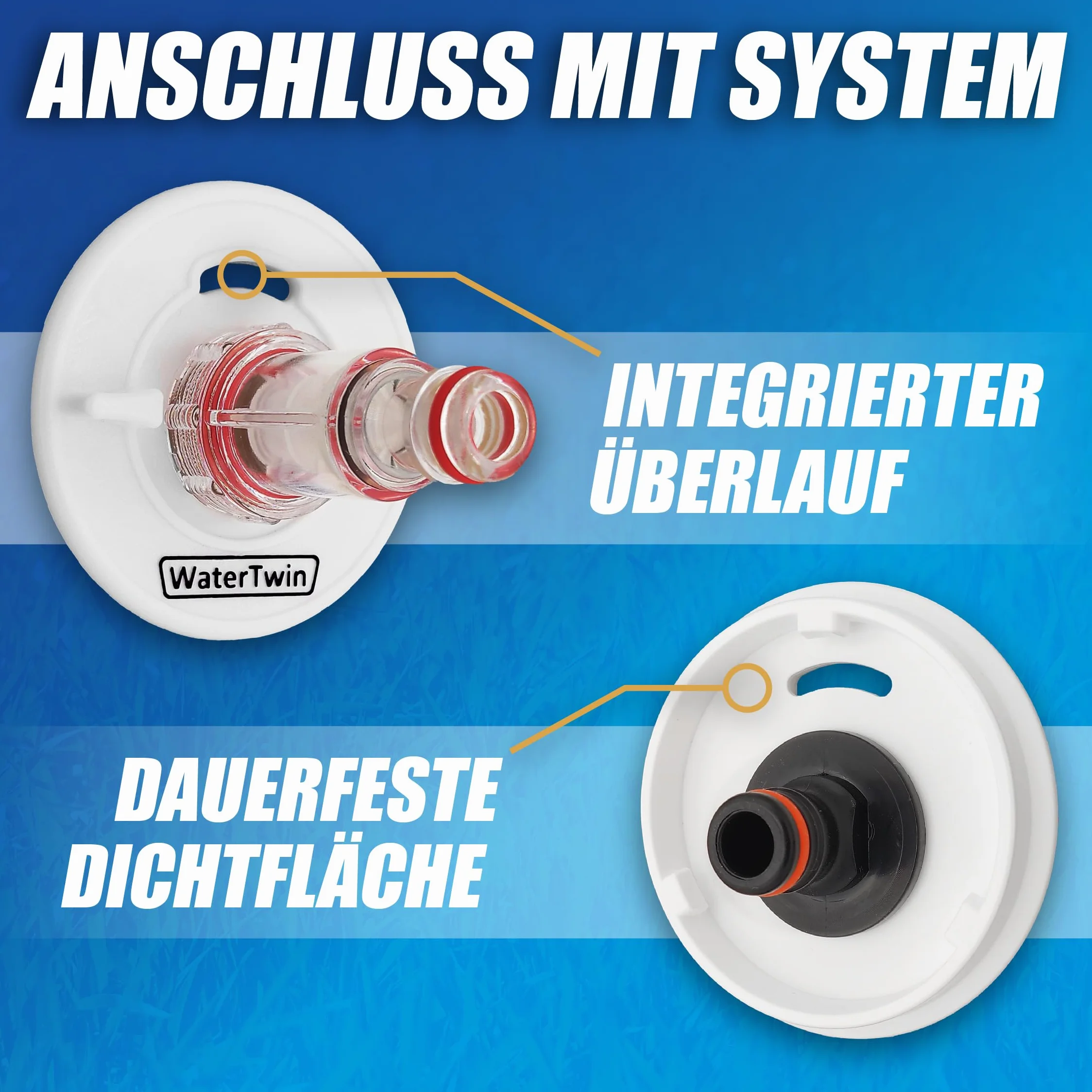 MaJoCompTec WATERTWIN Pokrywa wlewu paliwa z przyłączem wody, przyłącze do króćca wlewu wody, akcesoria do przyczep kempingowych wersja PRO + filtr + zawór adapter 3-pinowy D:78