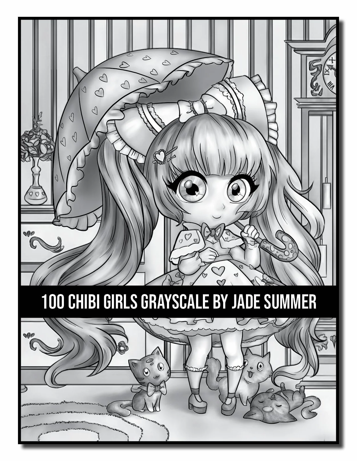 100 Chibi Girls Grayscale: An Adult Coloring Book Collection with Cute Girls, Fantasy, Horror, Christmas, and More!