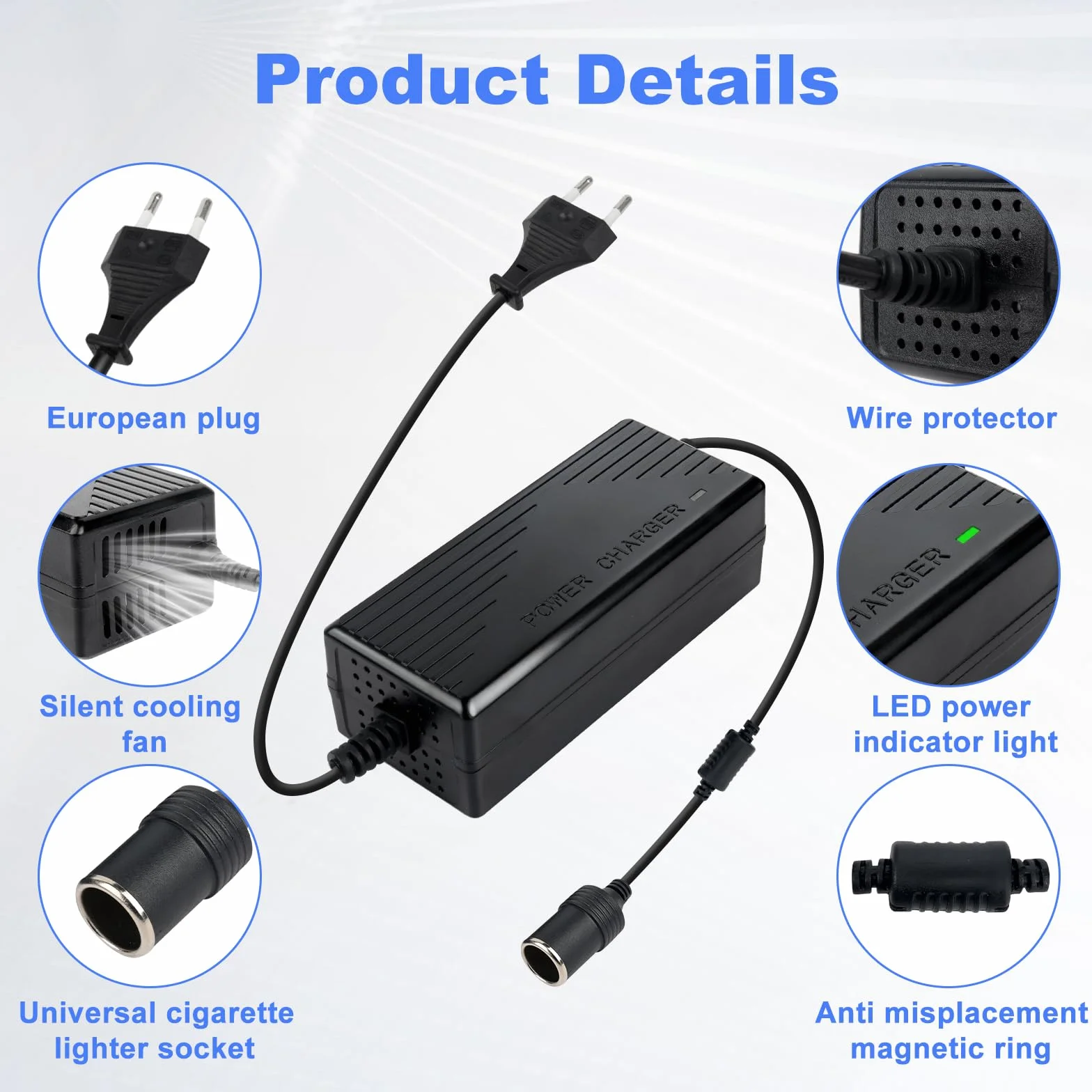 Przetwornica napięcia 220 V na 12 V adapter, 180 W, 15 A, przetwornica 12 V na 230 V, adapter sieciowy do odkurzaczy samochodowych, kompresorów, lodówki