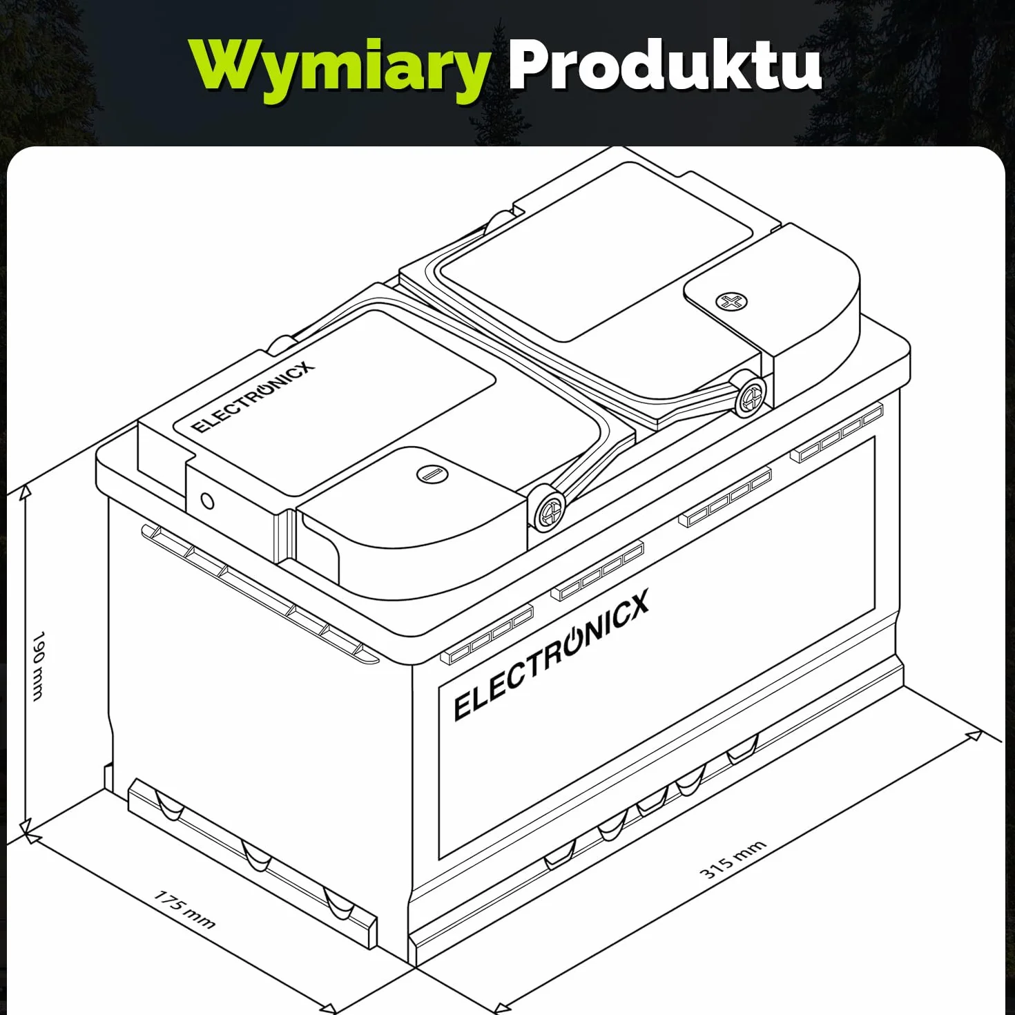Electronicx GEL Akumulator zasilający 110Ah 12V Caravan Edition – 110 Ah C100 – Akumulator żelowy do kampera, łodzi, vana i systemów solarnych off-grid – 315×175×190 mm – bezobsługowy, szczelny