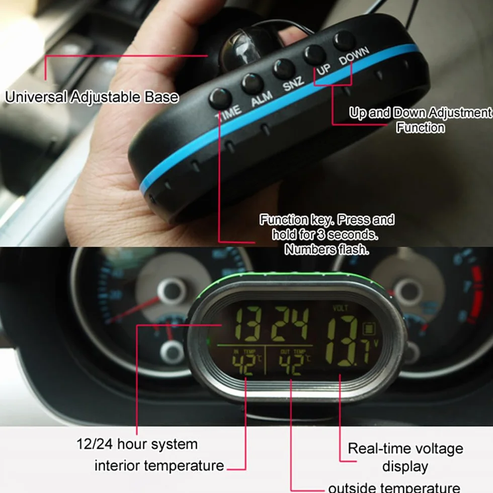 Shkalacar Zegar samochodowy termometr woltomierz 3 w 1 cyfrowy monitor LCD 12 V