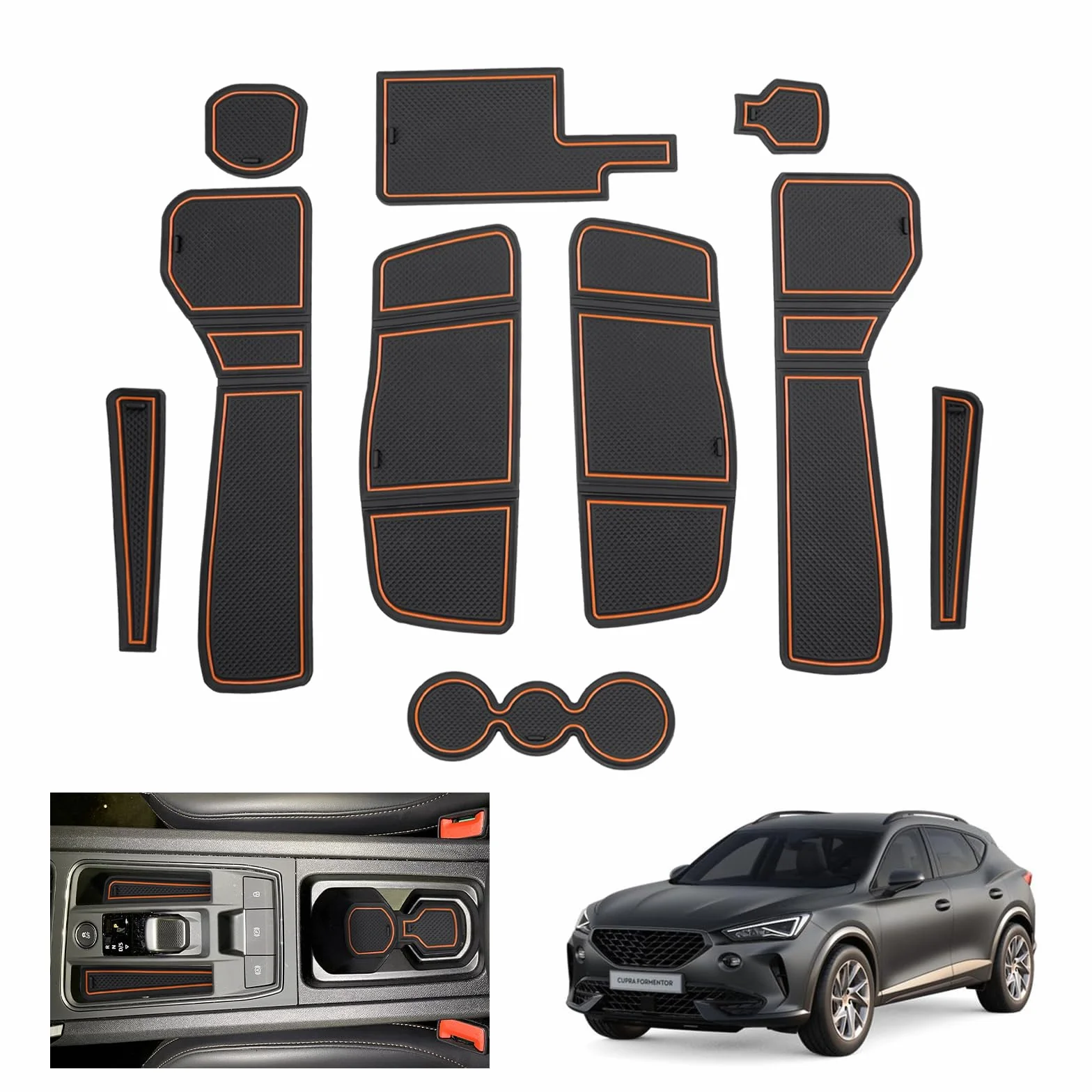 GAFAT Kompatybilne z Cupra Formentor 2021-2023 2024 (elektroniczna automatyka) maty antypoślizgowe, maty gumowe Formentor, maty konsoli środkowej, szwów drzwiowych, akcesoria Formentor (Mosiądz)