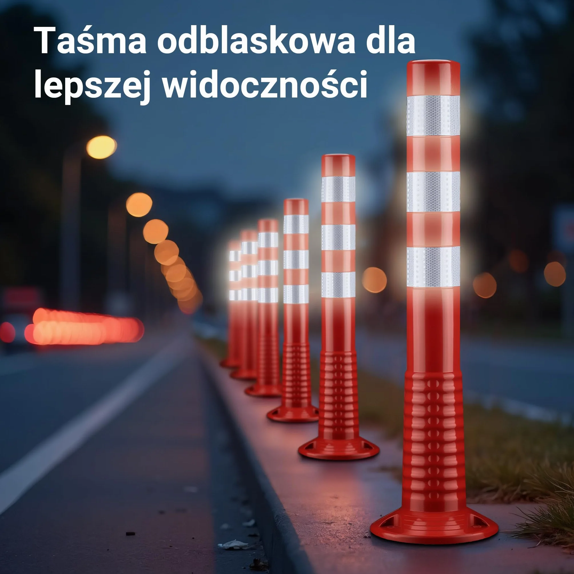 Wiltec Słupki parkingowe zestaw 2 szt. biało-czerwone o wysokości 75 cm, elastyczne słupki drogowe z PU i 3 paskami odblaskującymi