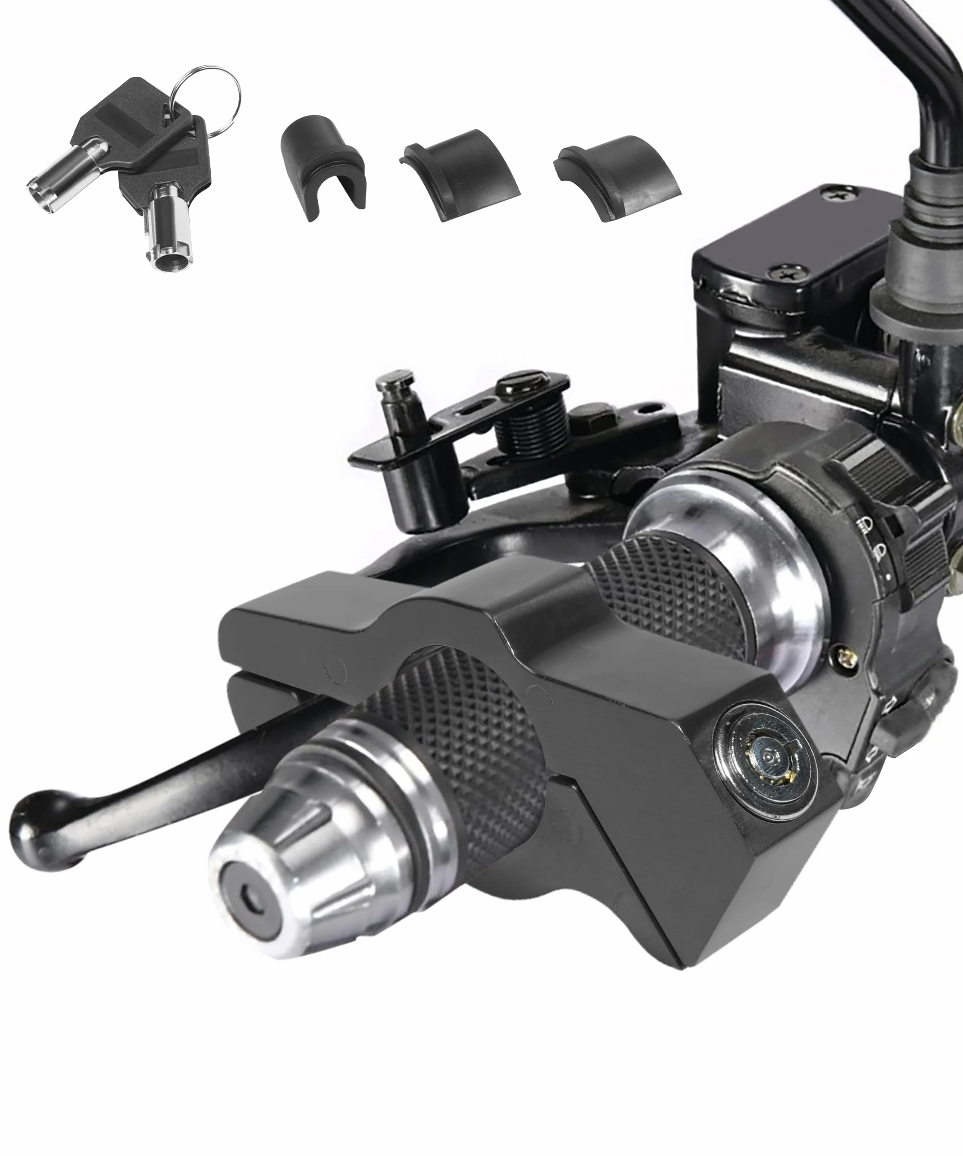 Zamek motocyklowy z dźwignią hamulca motocyklowego ze stopu aluminium z 2 kluczami, akcesoria motorowerowe, kompatybilne z motocyklami, rowerami sportowymi, skuterami, motorowerami i rowerami