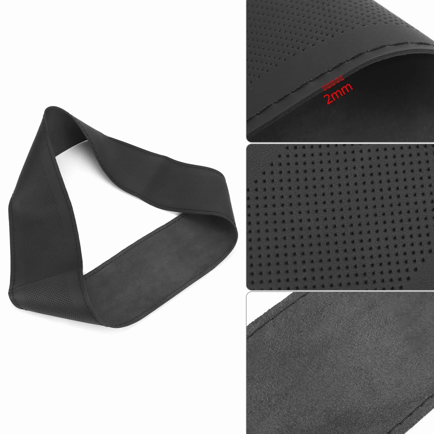 QWORK® Uniwersalny pokrowiec na kierownicę samochodu, 37–38 cm, z igłą i nicią, antypoślizgowy pokrowiec na kierownicę