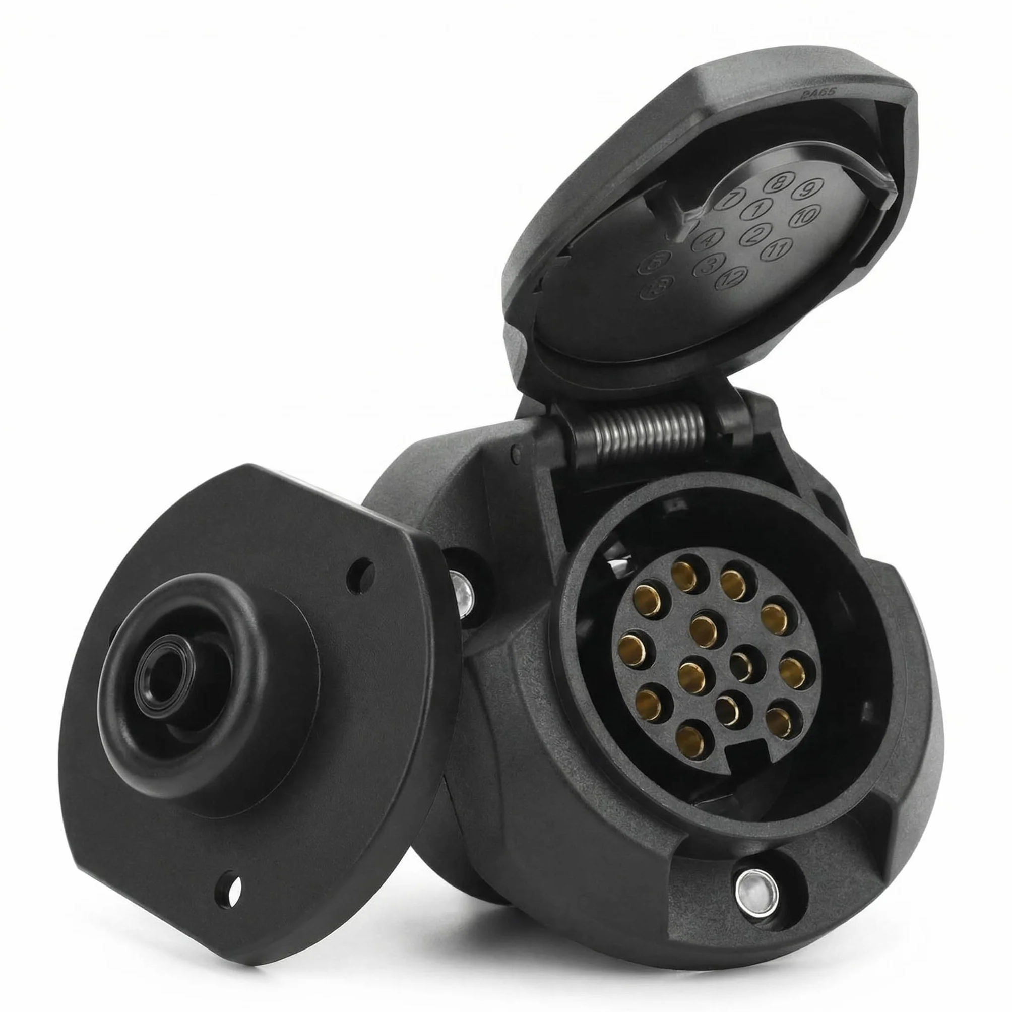 QWORK® 13-pinowe gniazdo przyczepy z gumową uszczelką, gniazdo żeńskie 12 V wodoodporne i trwałe do ciężarówki, kampera, samochodu, łodzi i przyczepy kempingowej