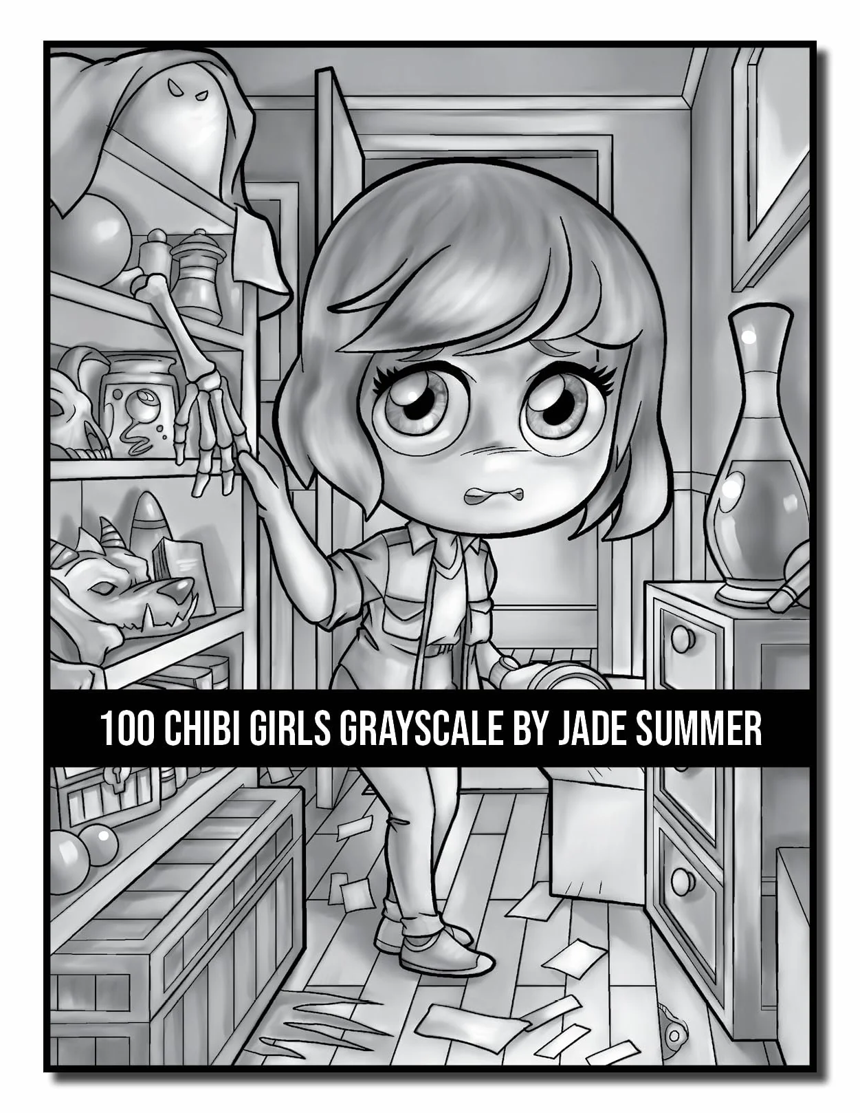 100 Chibi Girls Grayscale: An Adult Coloring Book Collection with Cute Girls, Fantasy, Horror, Christmas, and More!