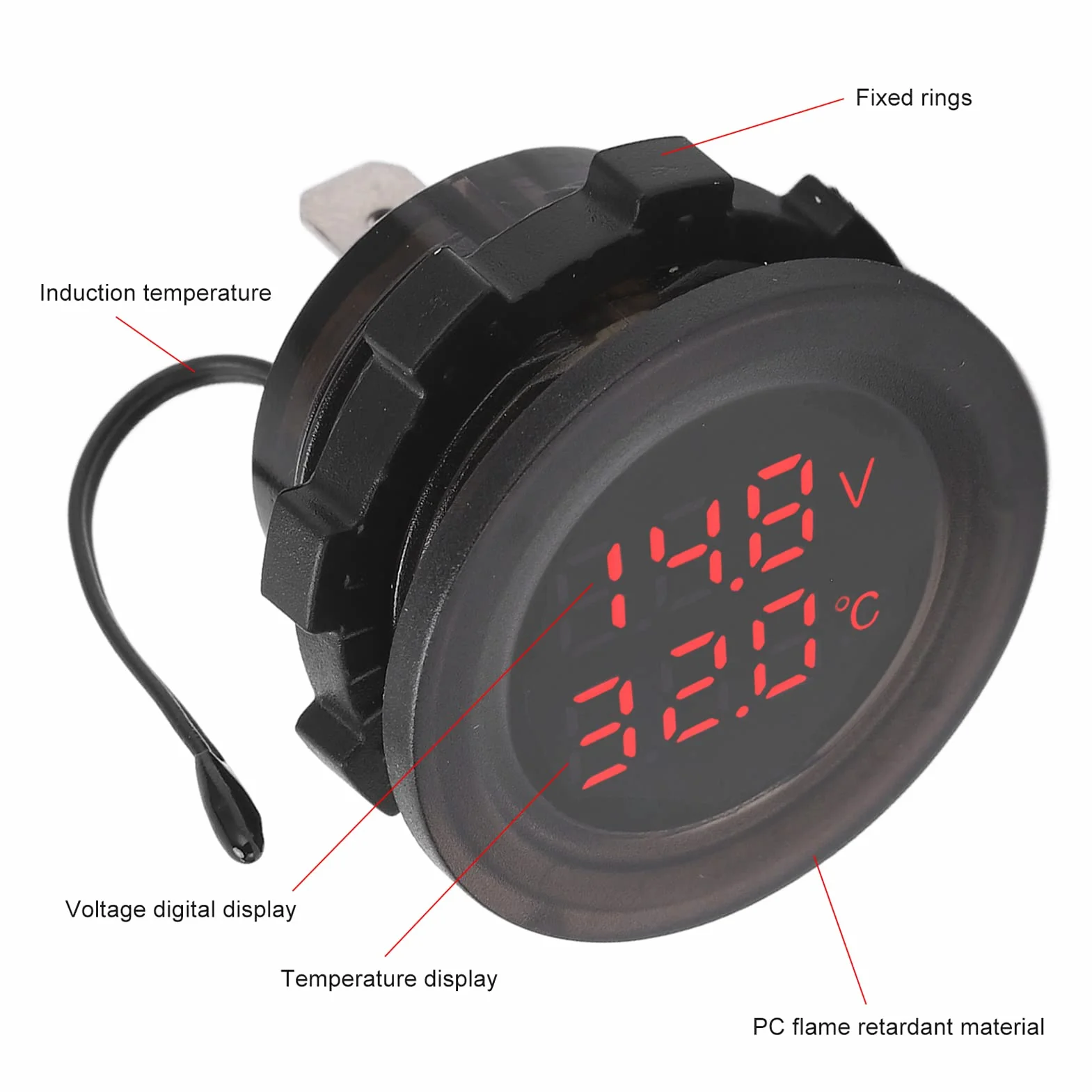 Termometr samochodowy, 12 V-24 V, podwójny wyświetlacz, termometr samochodowy, wodoszczelny, cyfrowy woltomierz, monitor temperatury, termometr detektor, ładowarka do akumulatora i promotor