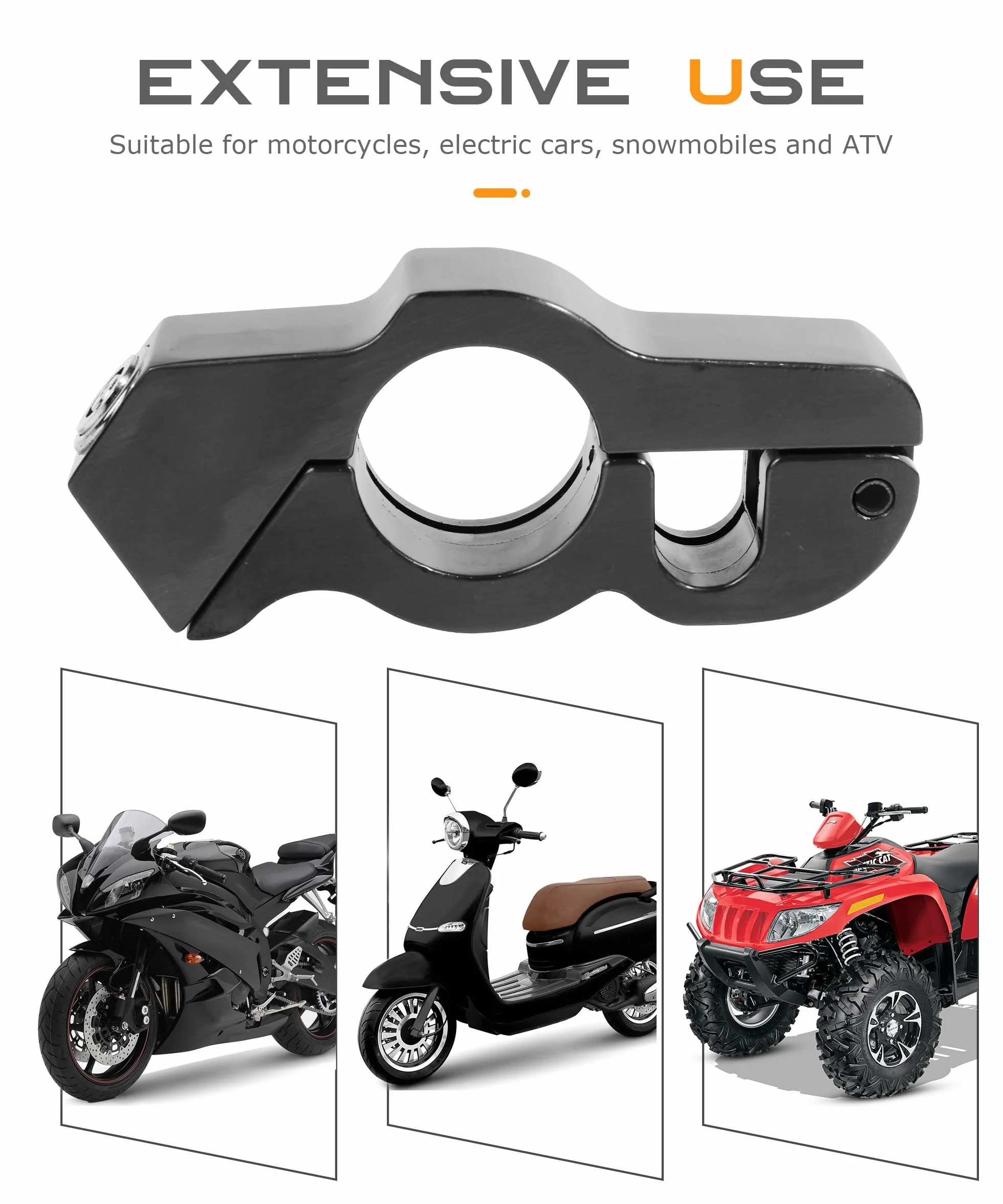 Zamek motocyklowy z dźwignią hamulca motocyklowego ze stopu aluminium z 2 kluczami, akcesoria motorowerowe, kompatybilne z motocyklami, rowerami sportowymi, skuterami, motorowerami i rowerami