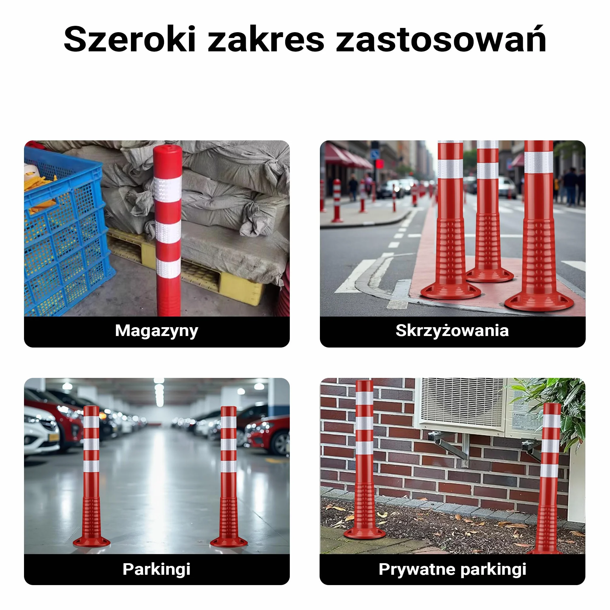 Wiltec Słupki parkingowe zestaw 2 szt. biało-czerwone o wysokości 75 cm, elastyczne słupki drogowe z PU i 3 paskami odblaskującymi
