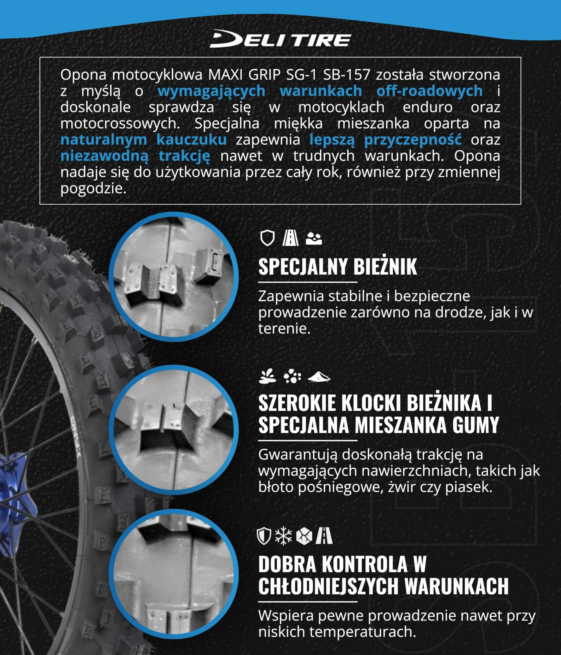 Opona DELI SB-157 70/100-19 MAXI GRIP SG-1 NEW Przód