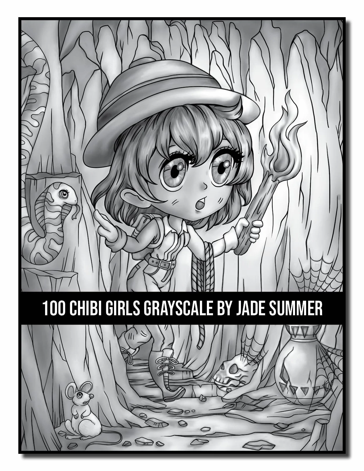 100 Chibi Girls Grayscale: An Adult Coloring Book Collection with Cute Girls, Fantasy, Horror, Christmas, and More!