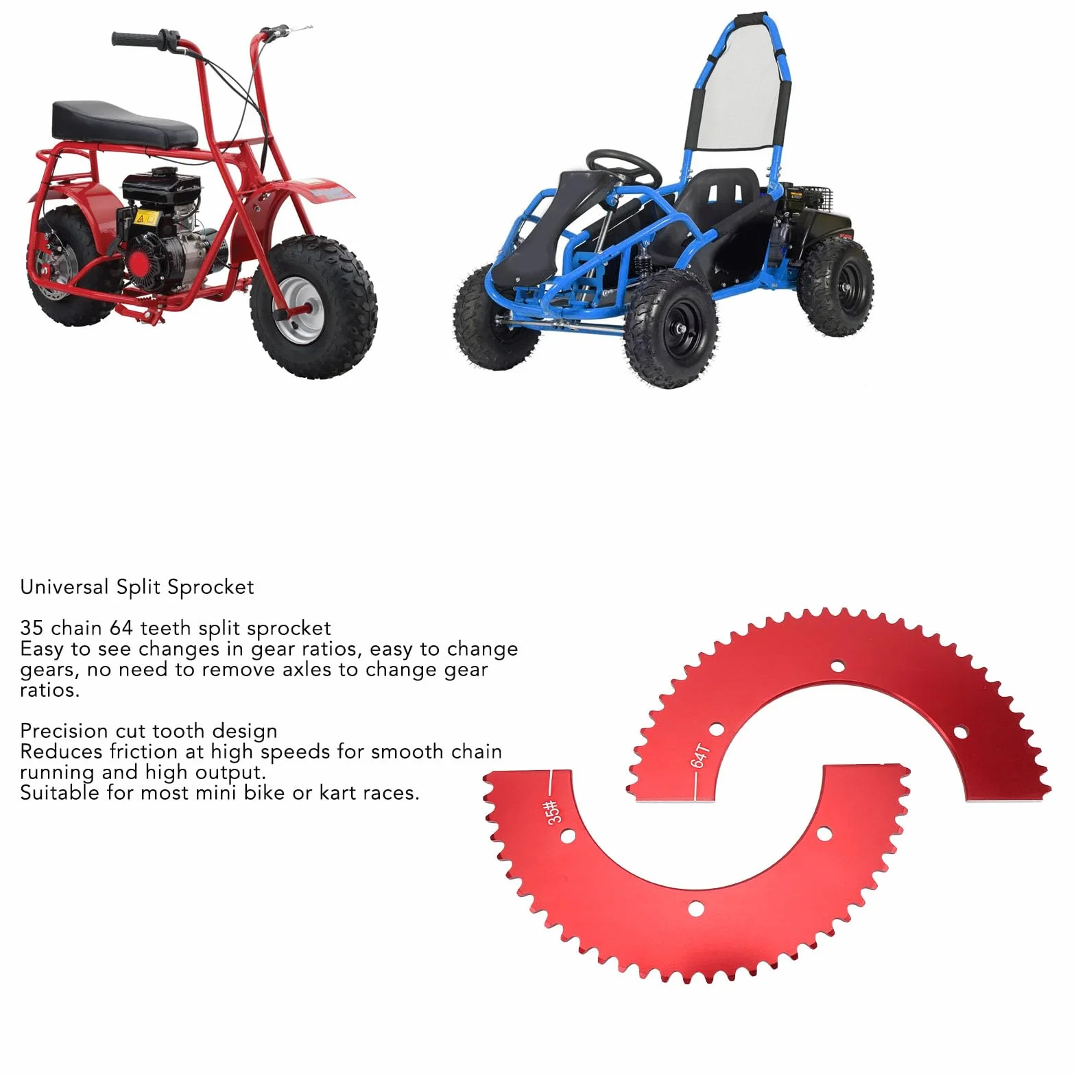Zębatka Dzielona do Mini Roweru 35 z 64 Zębami, Wydajne Części do 212 Cm3 196 Cm3 6,5 KM 7,0 KM Powerhorse 420 Cm3 301 Cm3 389 Cm3 13 KM 15 KM, łatwa w Montażu ze Stopu
