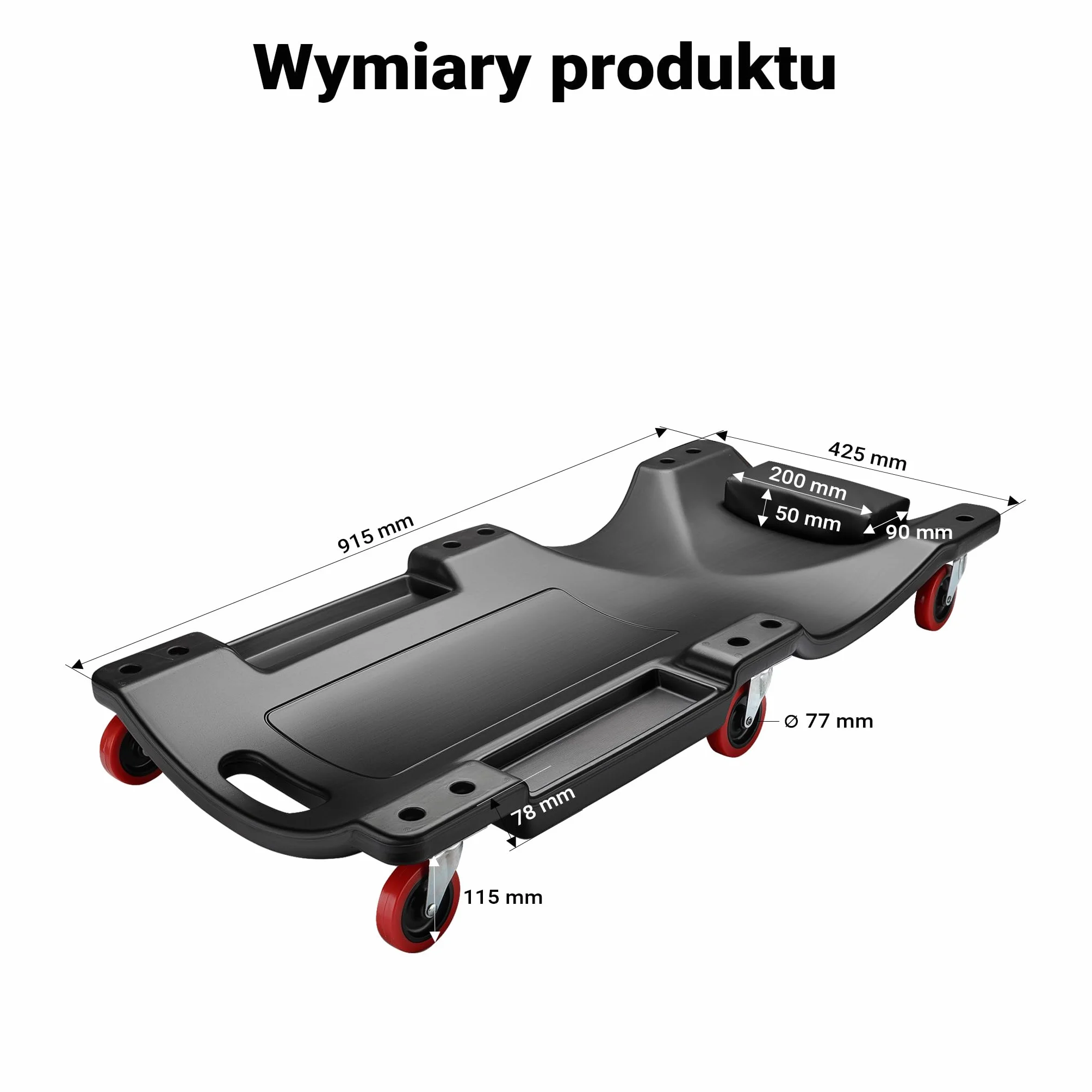 WilTec Plastikowa leżanka Wózek do leżenia Warsztat mechaniki Garaż 90x40x9cm max 90kg