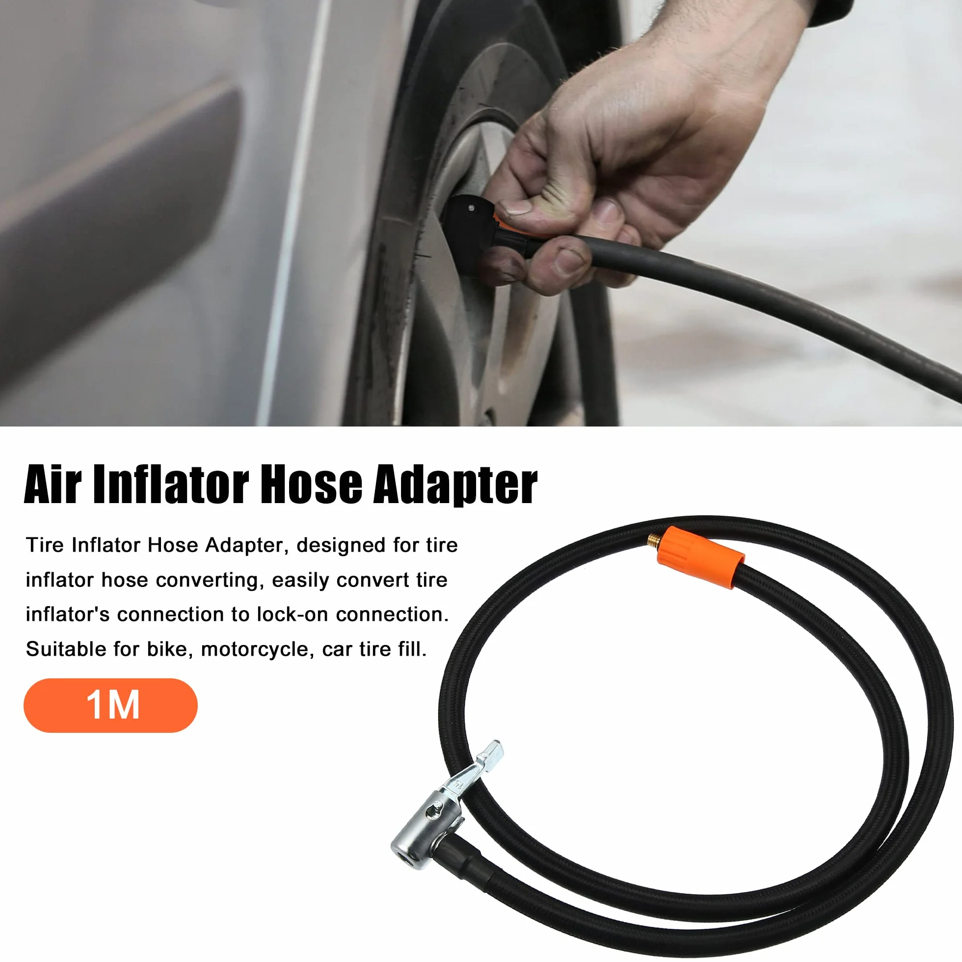 ABSOPRO Przedłużacz Wąż do Opony Inflator 1m z Blokowaniem Uchwyt Adapter