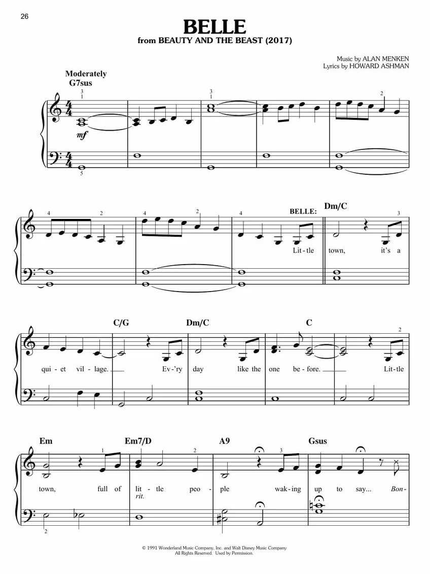The 40 Most-Streamed Disney Songs: Easy Disney Piano Sheet Music Songbook for Beginners: For Easy Piano