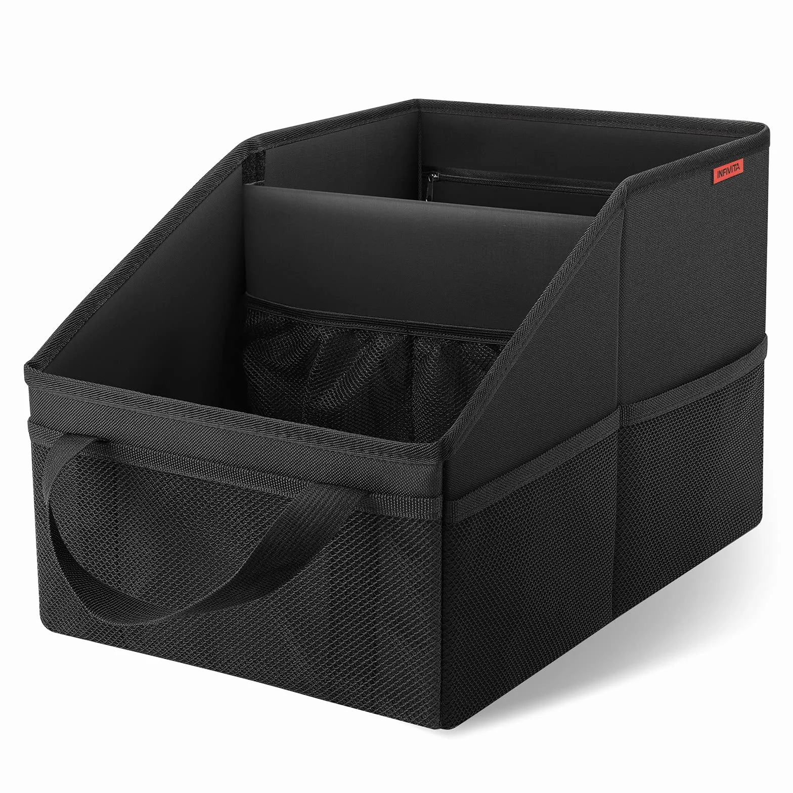 Auto Organizer z Podziałem, Uchwytami i Kieszeniami Siatkowymi