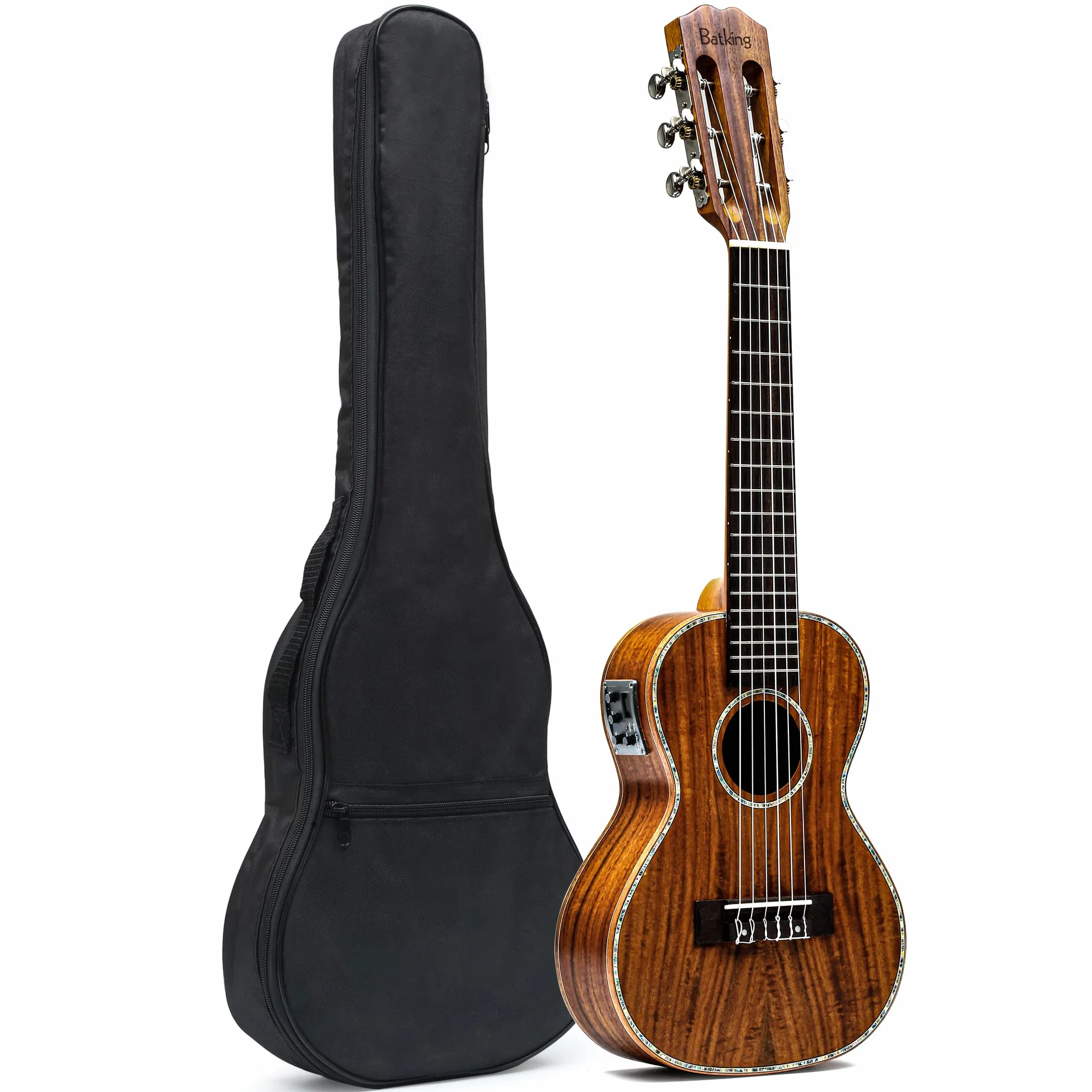 Batking Guitalele Professional Classical Acoustic 58 cm, 6 strun, mała podróżna gitara elektryczna, ukulele akacjowe, drewno satynowane, dla dorosłych i dzieci (z EQ i torbą Gig Bag)