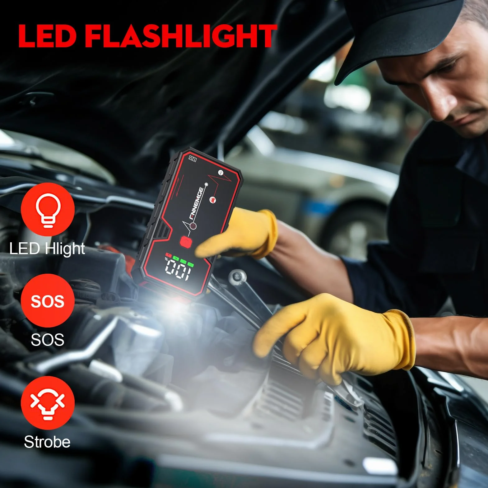 Rozrusznik samochodowy 23800mAh 5000A z wyświetlaczem LED