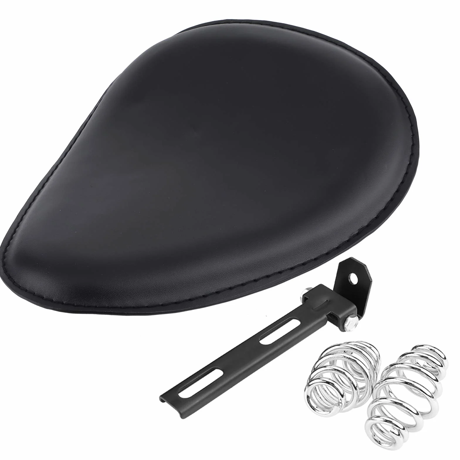 Skórzane Siedzenie Motocyklowe Czarne Stalowy Wspornik Sprężyna Chopper Bobber Custom