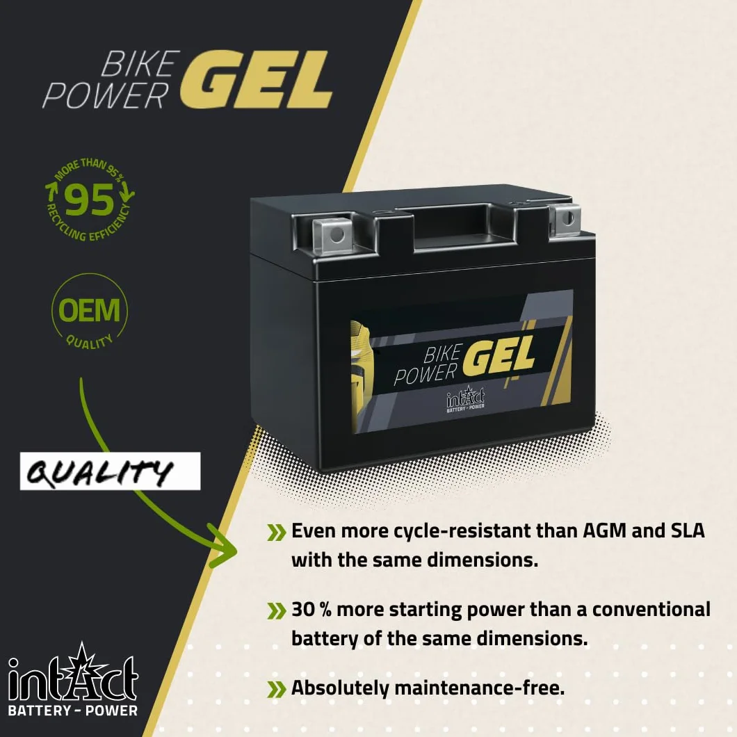 intAct Bike-Power GEL51913, 12V 21 Ah, 300 A (EN), wysokiej jakości akumulator motocyklowy GEL o 30% większej mocy rozruchowej, bezobsługowy akumulator GEL